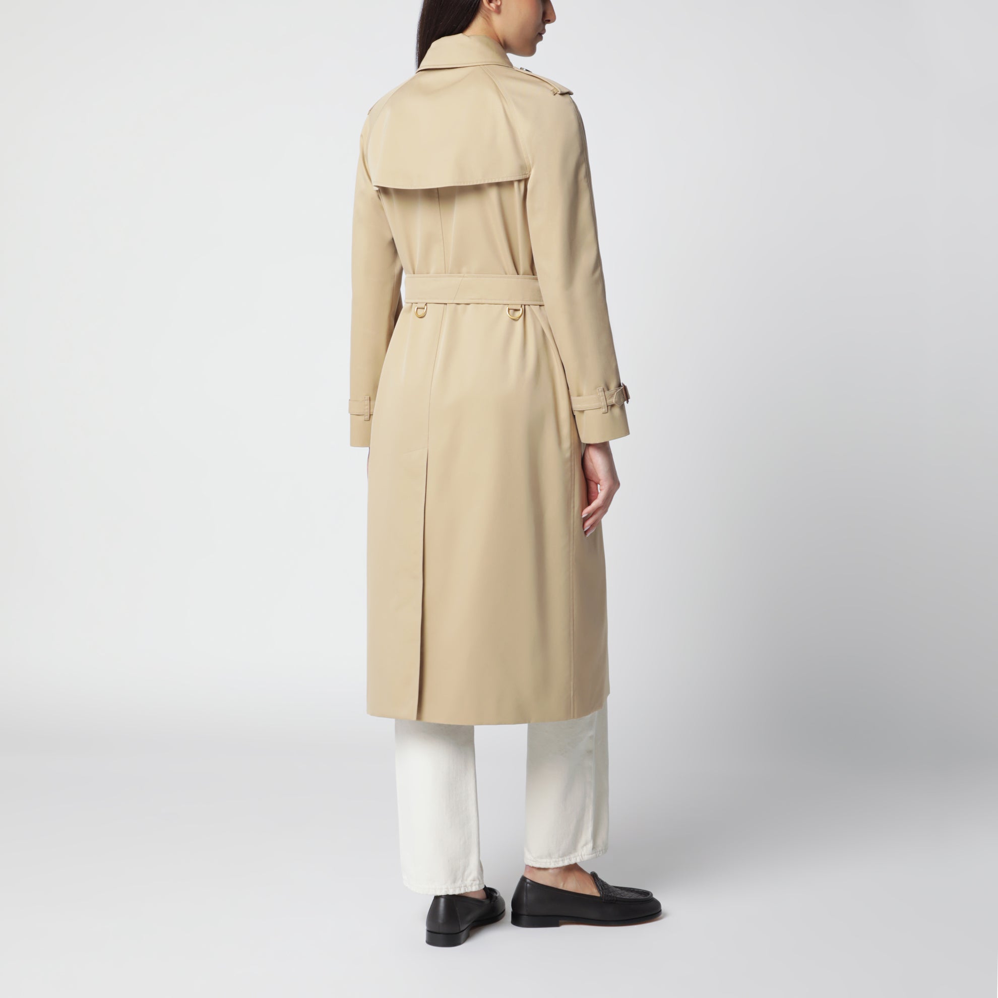 Trench-coat Waterloo long en gabardine de coton miel