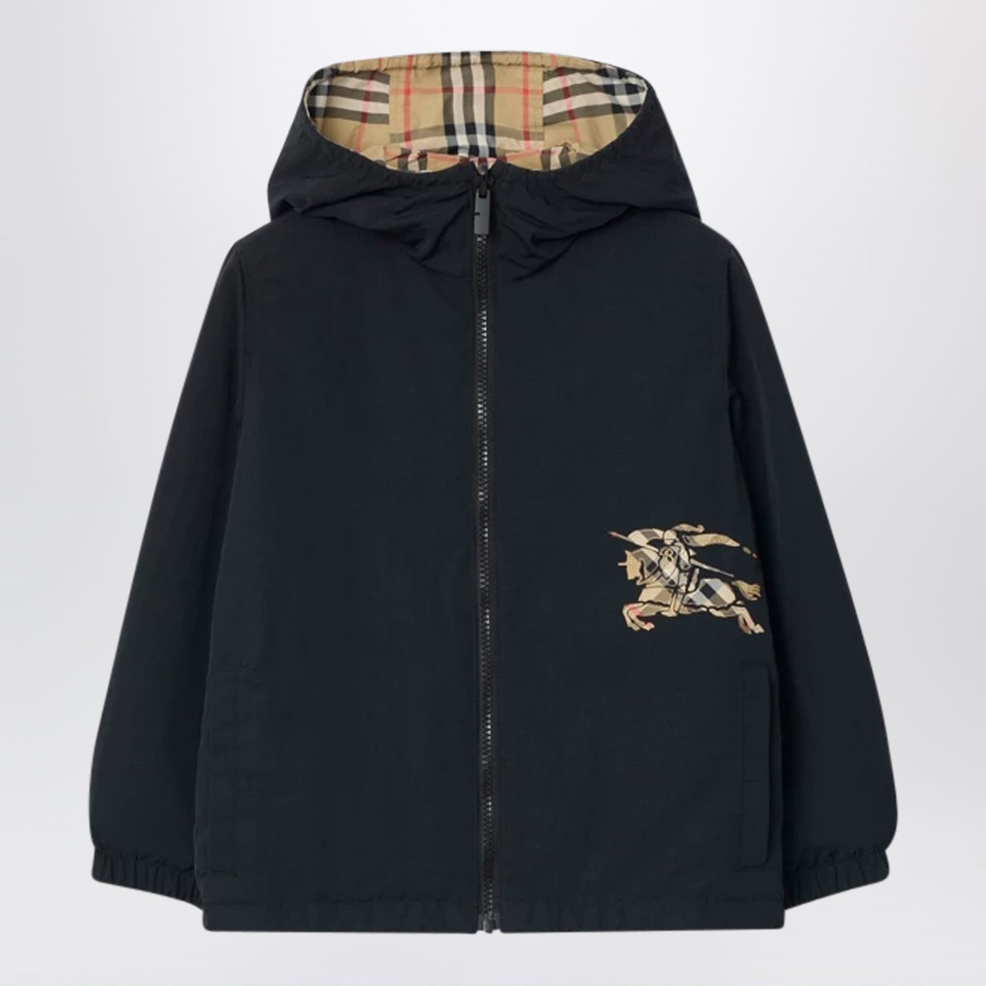 Giacca reversibile con cappuccio in nylon Sand Check