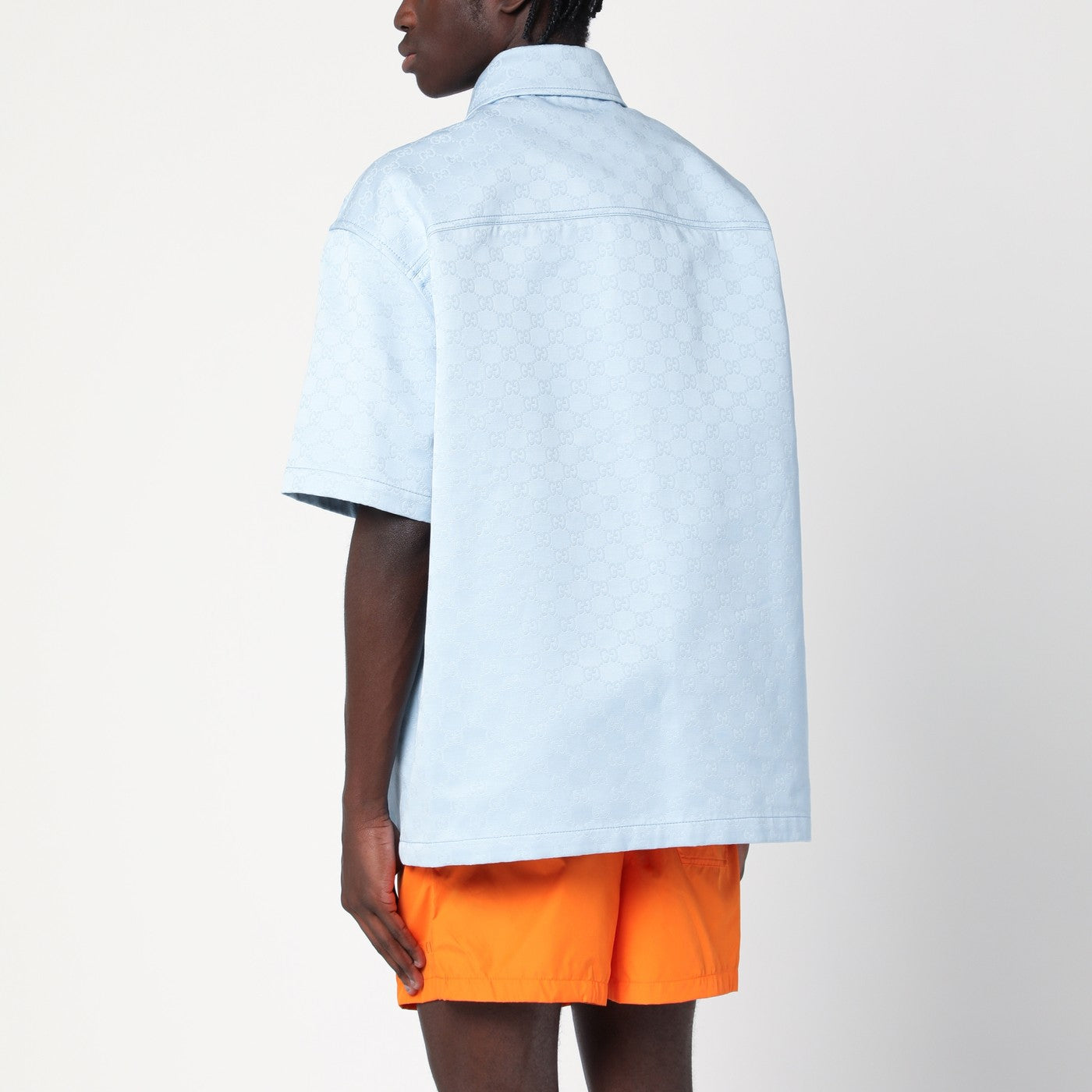 Camicia celeste in cotone GG jacquard