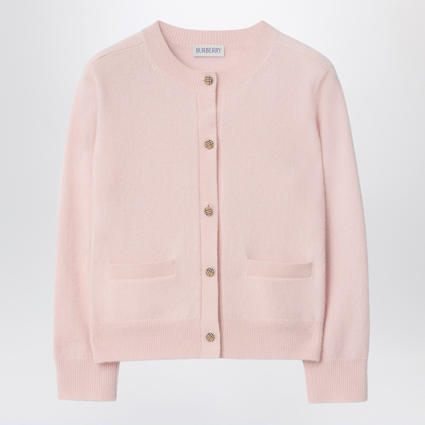 Cardigan rose en laine mélangée avec empiècements Check