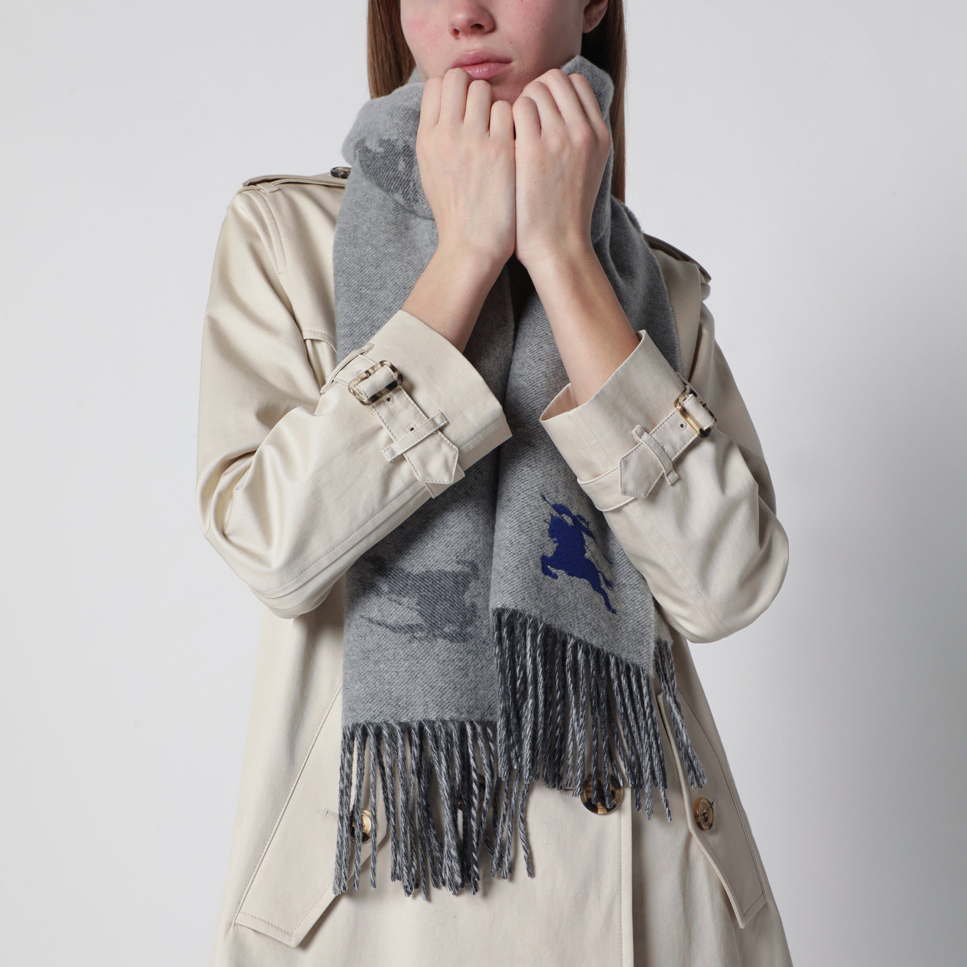 Sciarpa reversibile Check in cashmere grigia