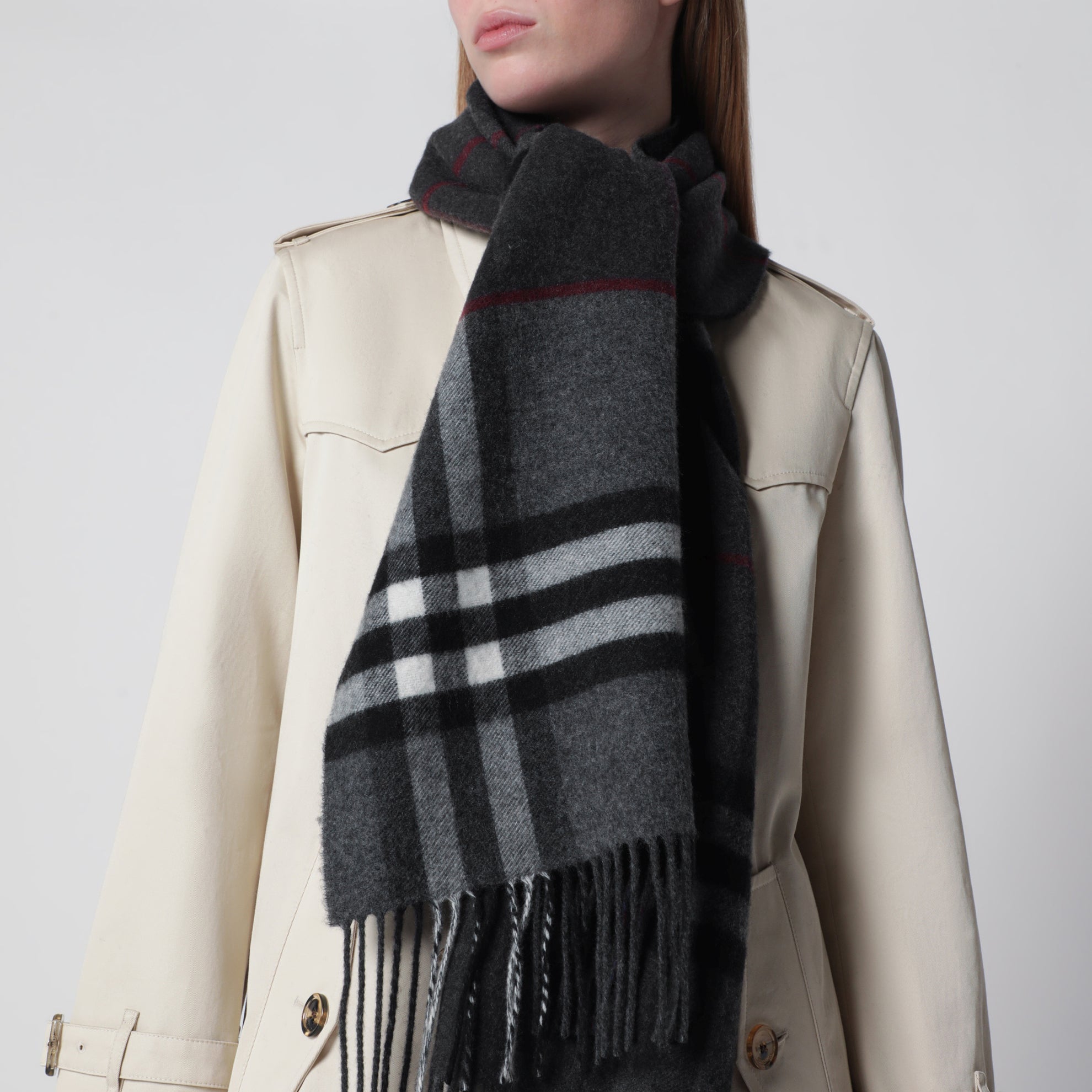 Sciarpa Check double face in cashmere grigio
