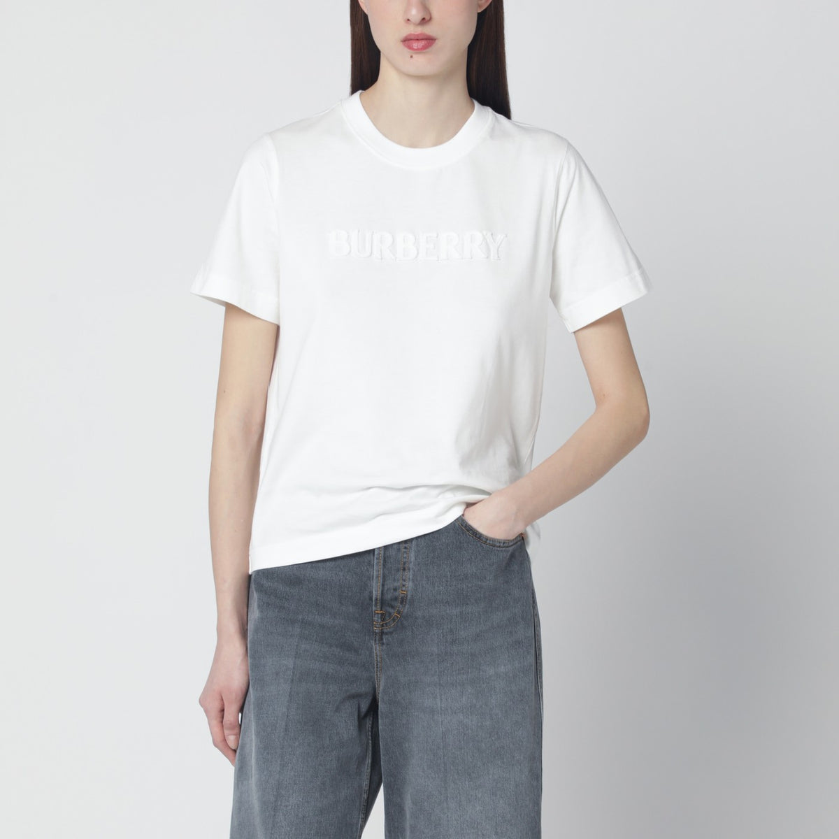 Burberry White T-shirt with embroidered logo | TheDoubleF