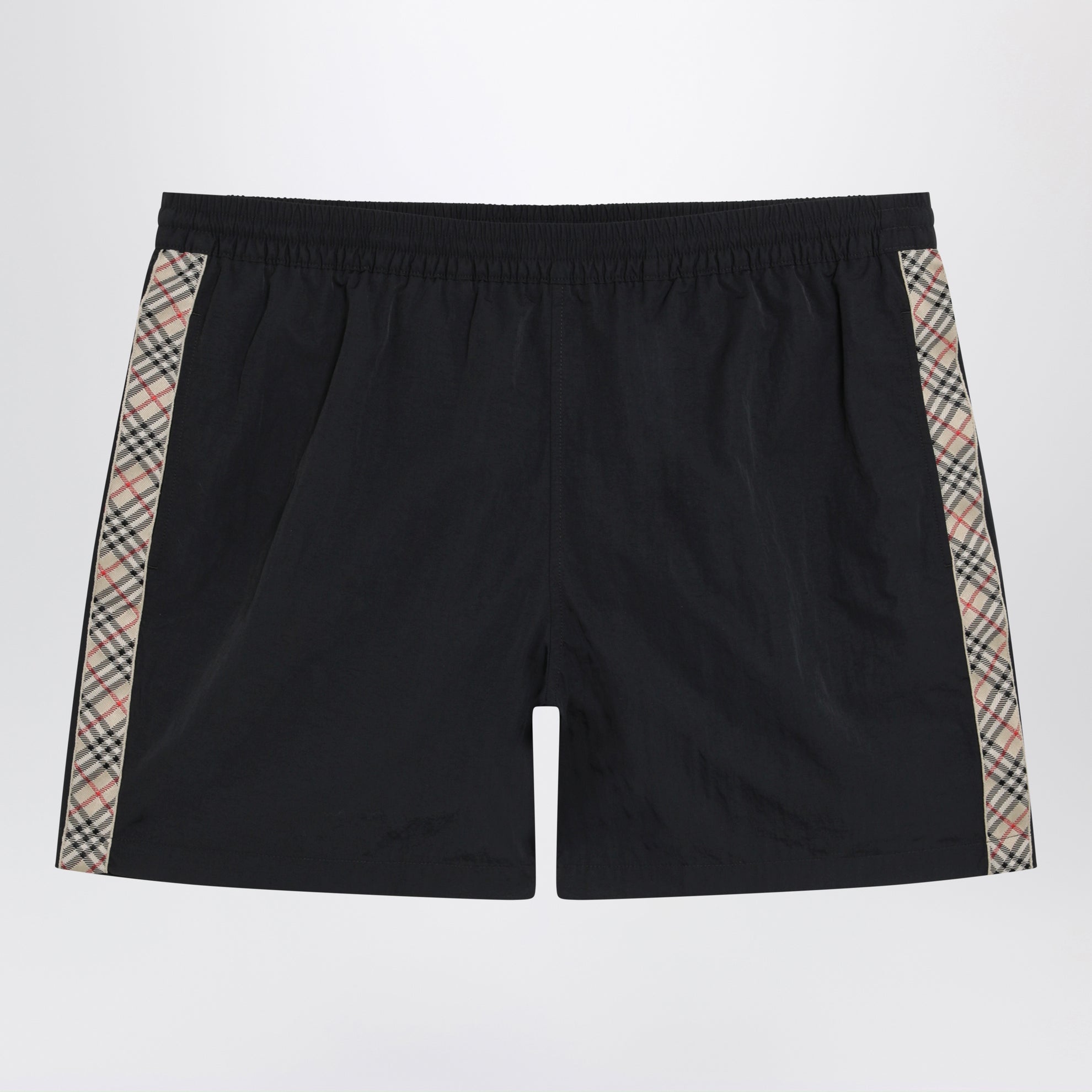 Boxer mare con finiture Check in nylon nero