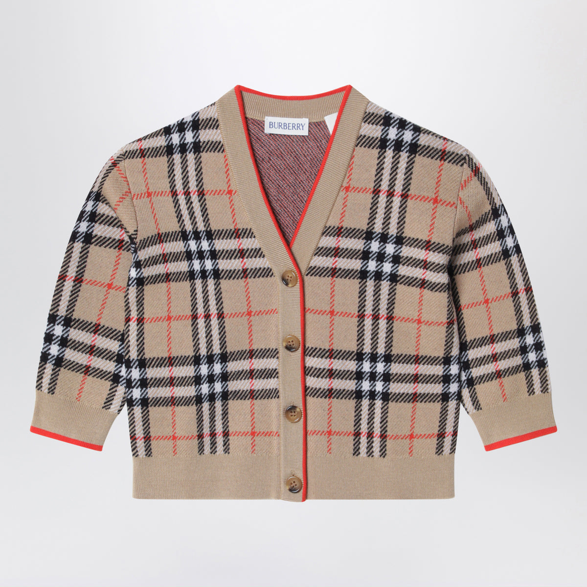 Beiger Burberry Check Cardigan aus Wolle