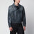 Giacca aviator in denim spalmato blu medio