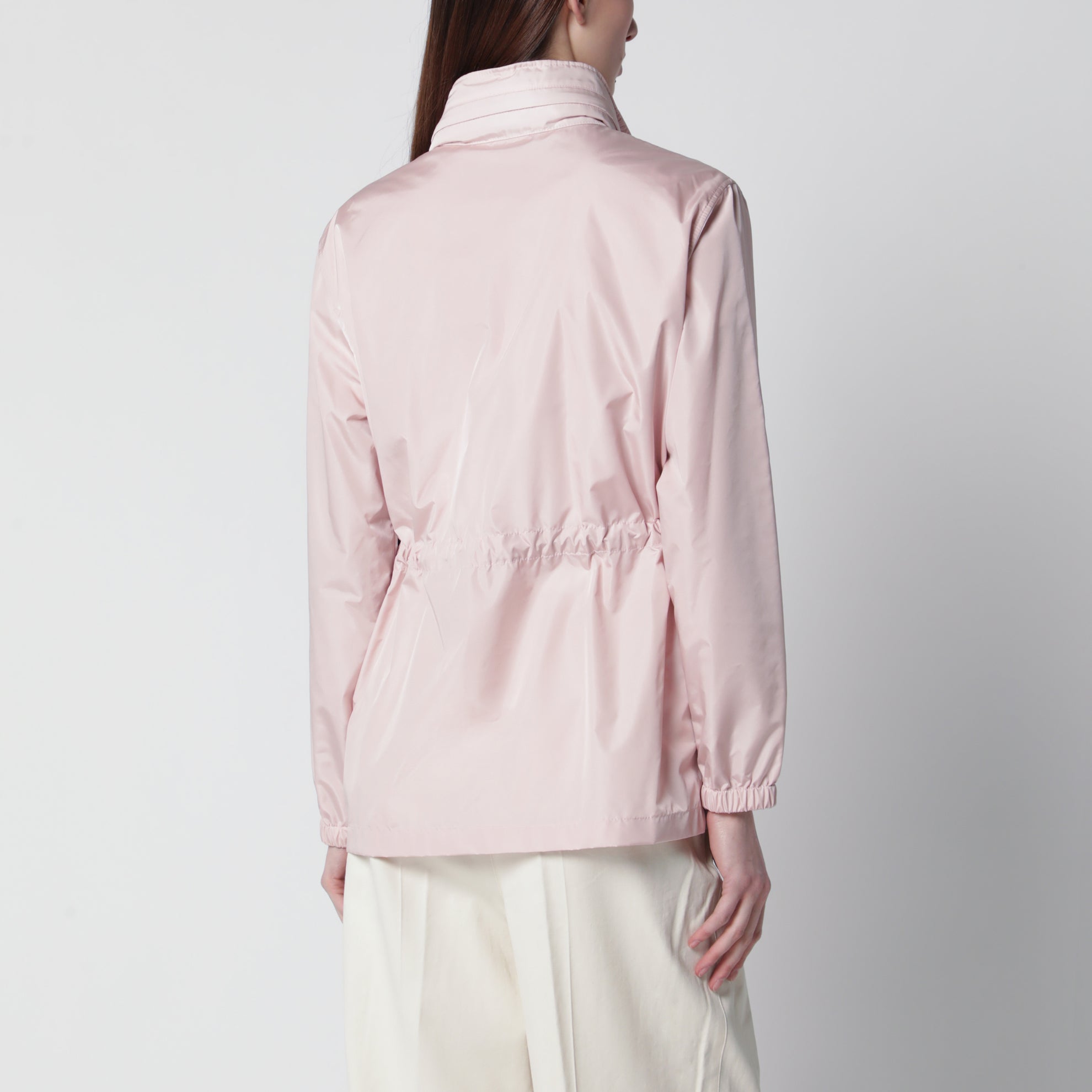 Kurzer rosa Parka aus Nylon mit Check-Band