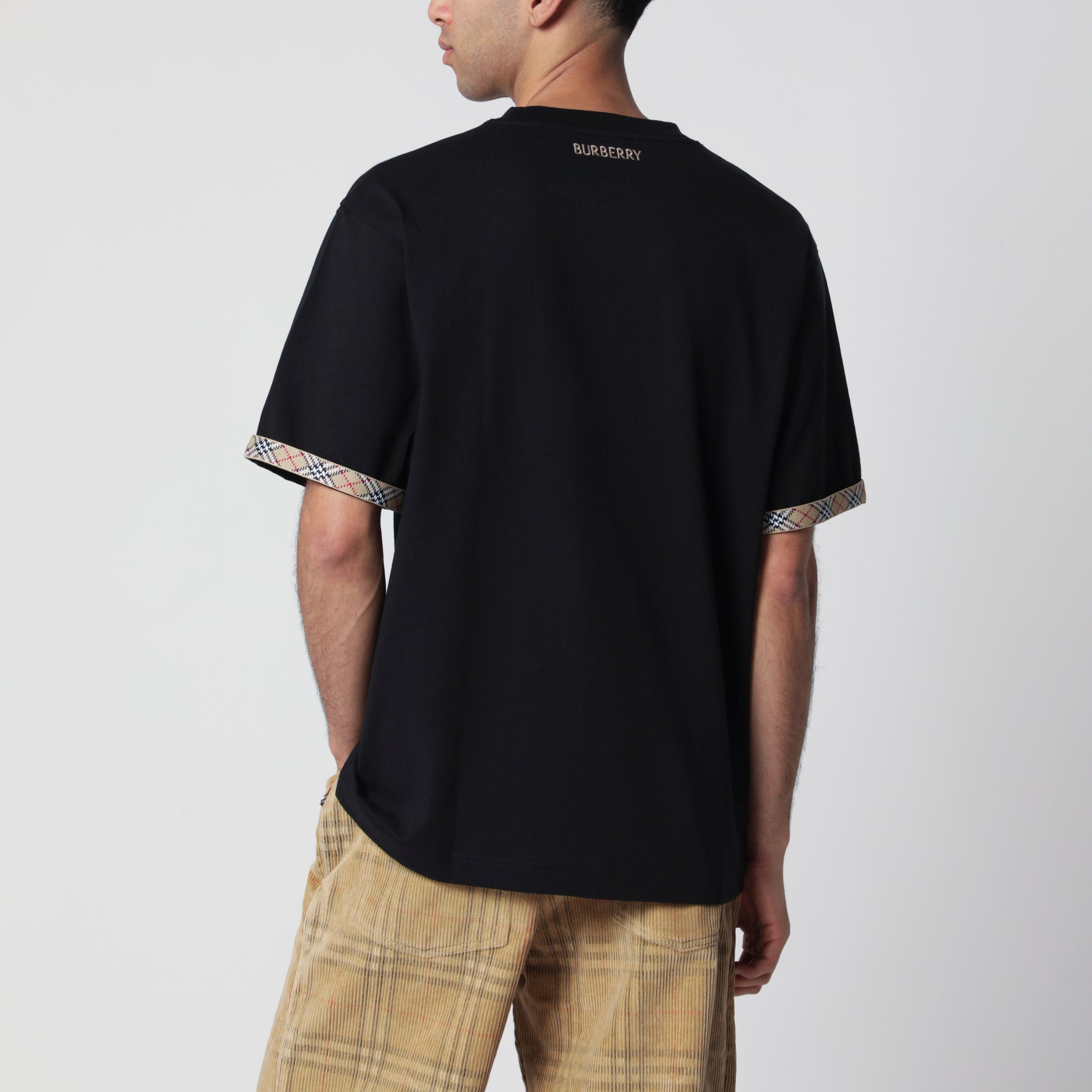 Cotton jersey T-shirt with Check trim in black