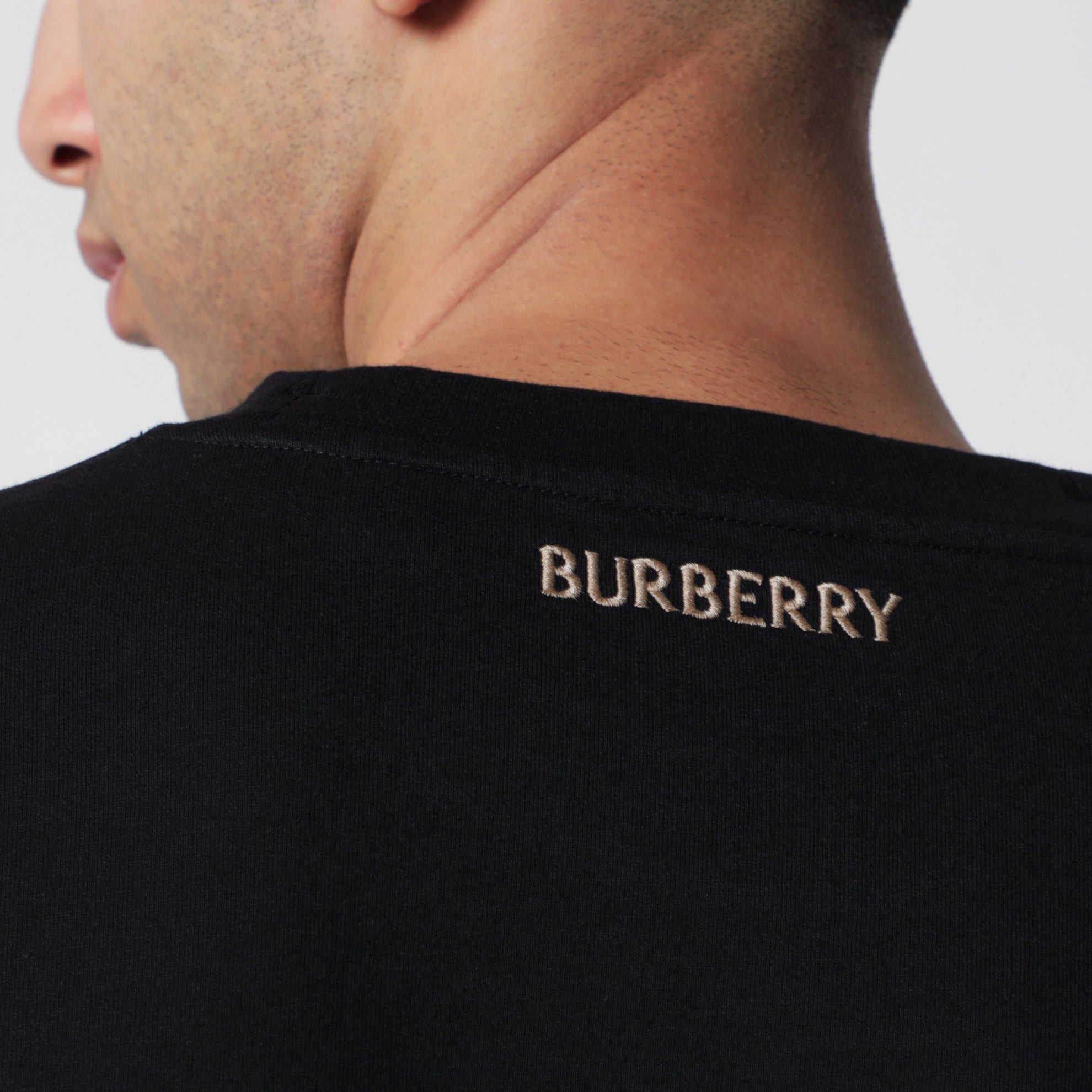 Cotton jersey T-shirt with Check trim in black