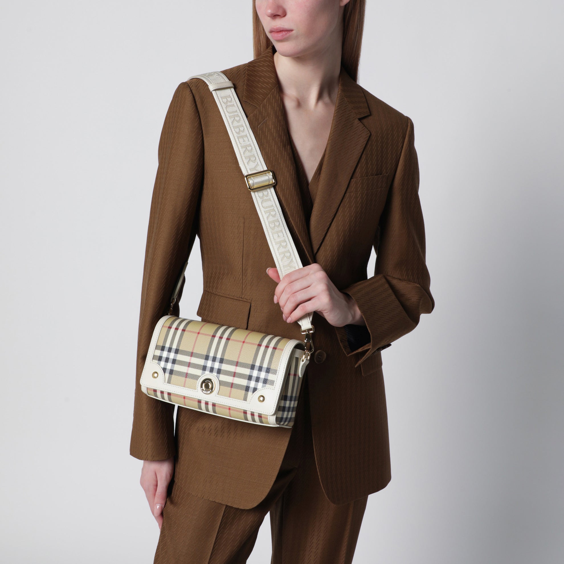 Borsa a tracolla Note con stampa Check beige