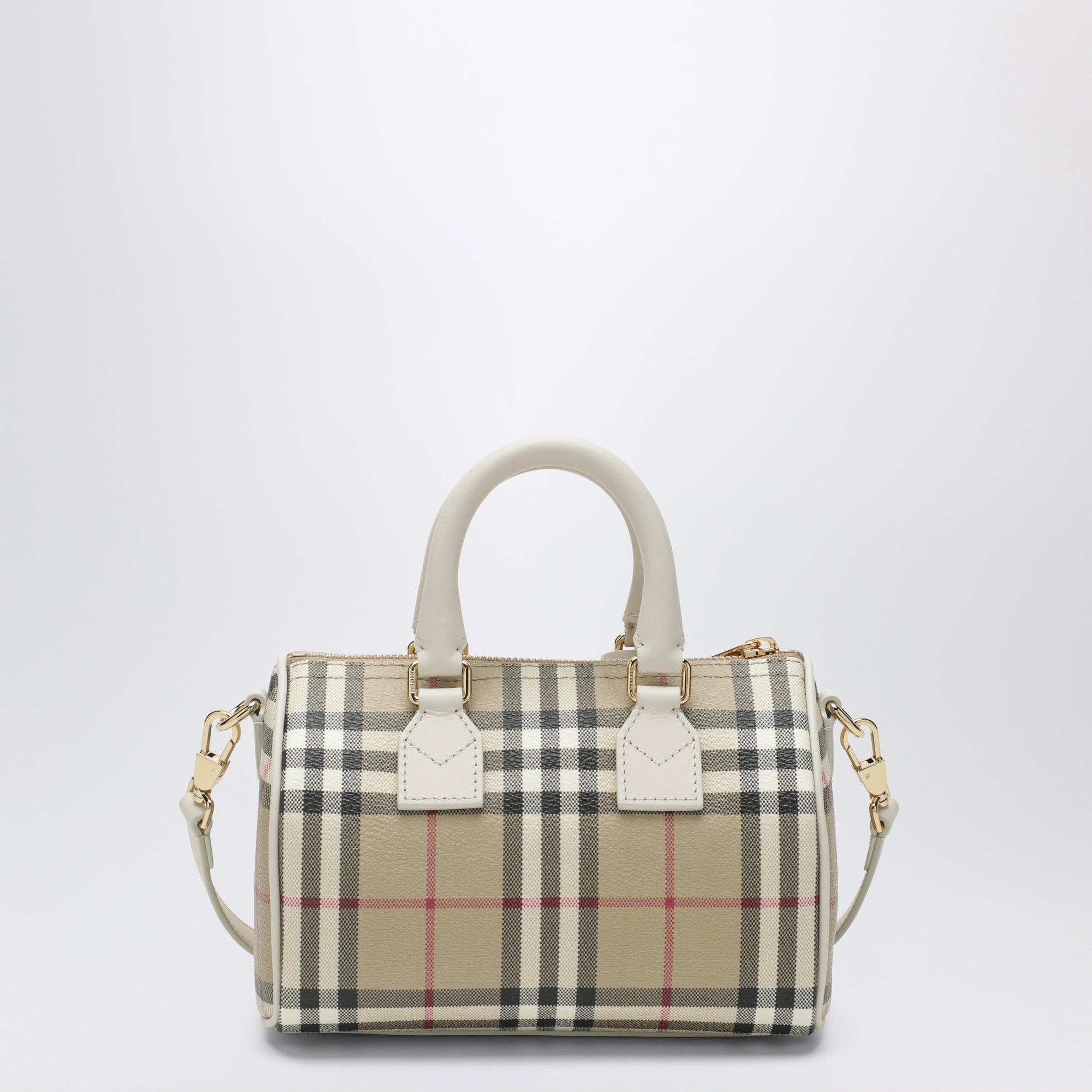 Borsa bowling Mini Check in cotone spalmato beige