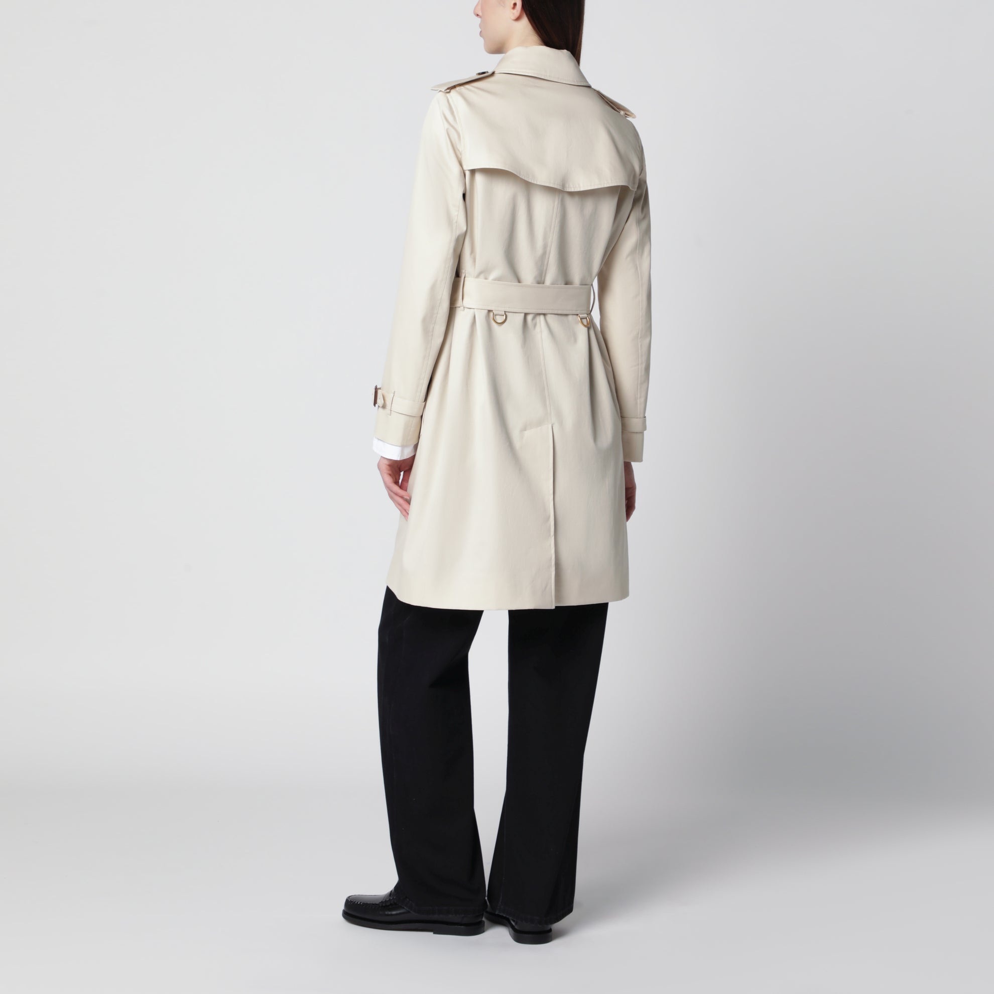 Kensington mid-length tropical gabardine trench coat, beige