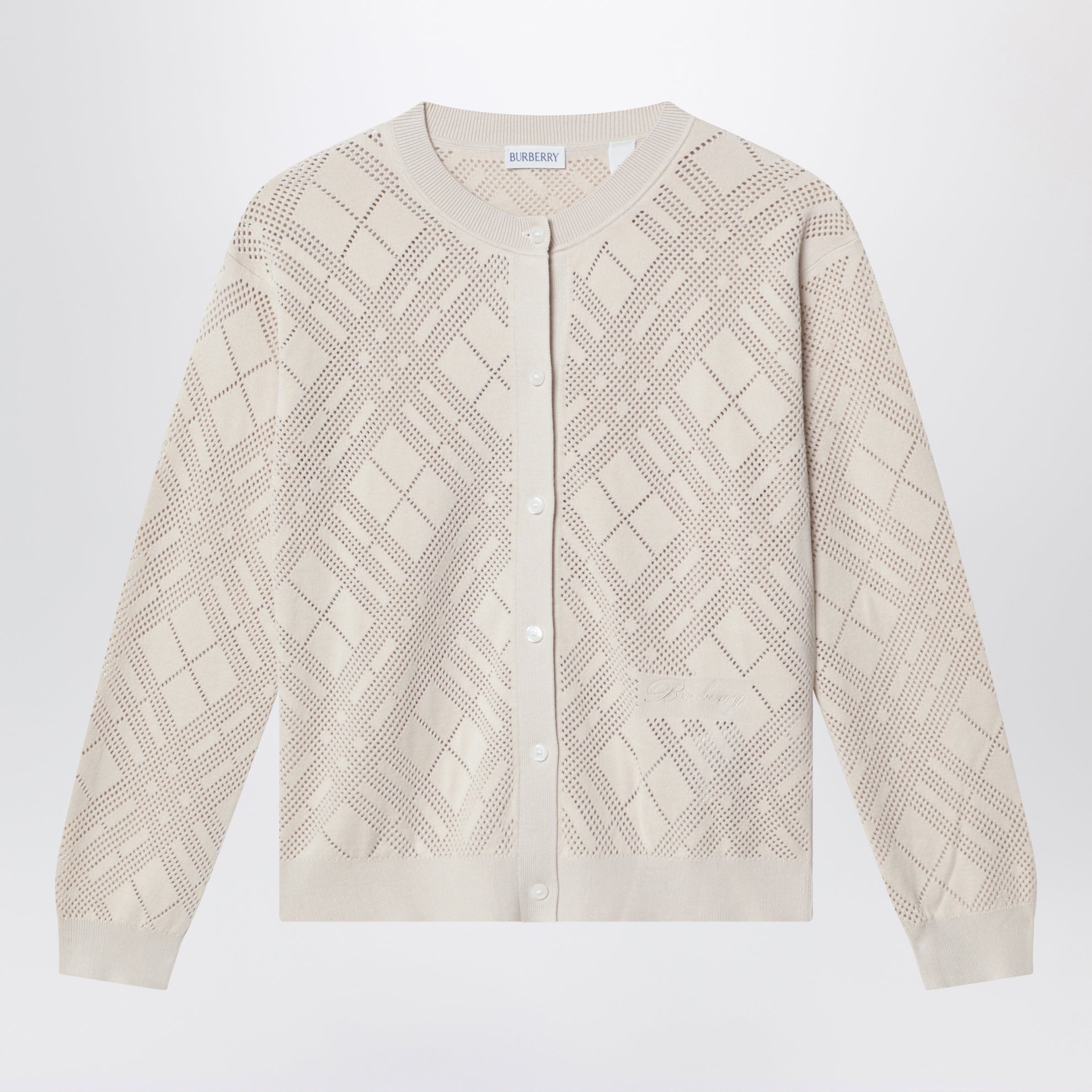 Cardigan in cotone traforato beige chiaro