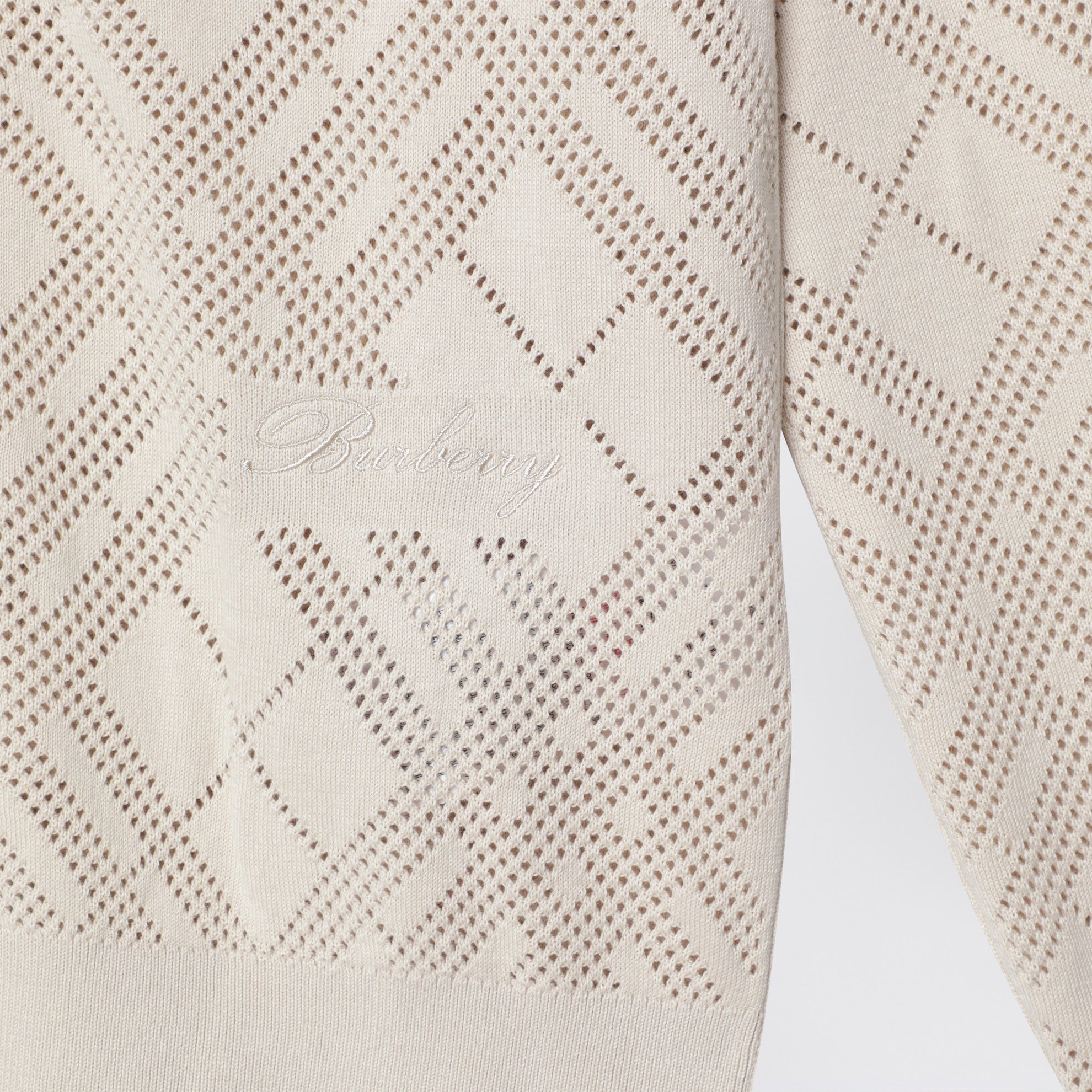 Cardigan in cotone traforato beige chiaro