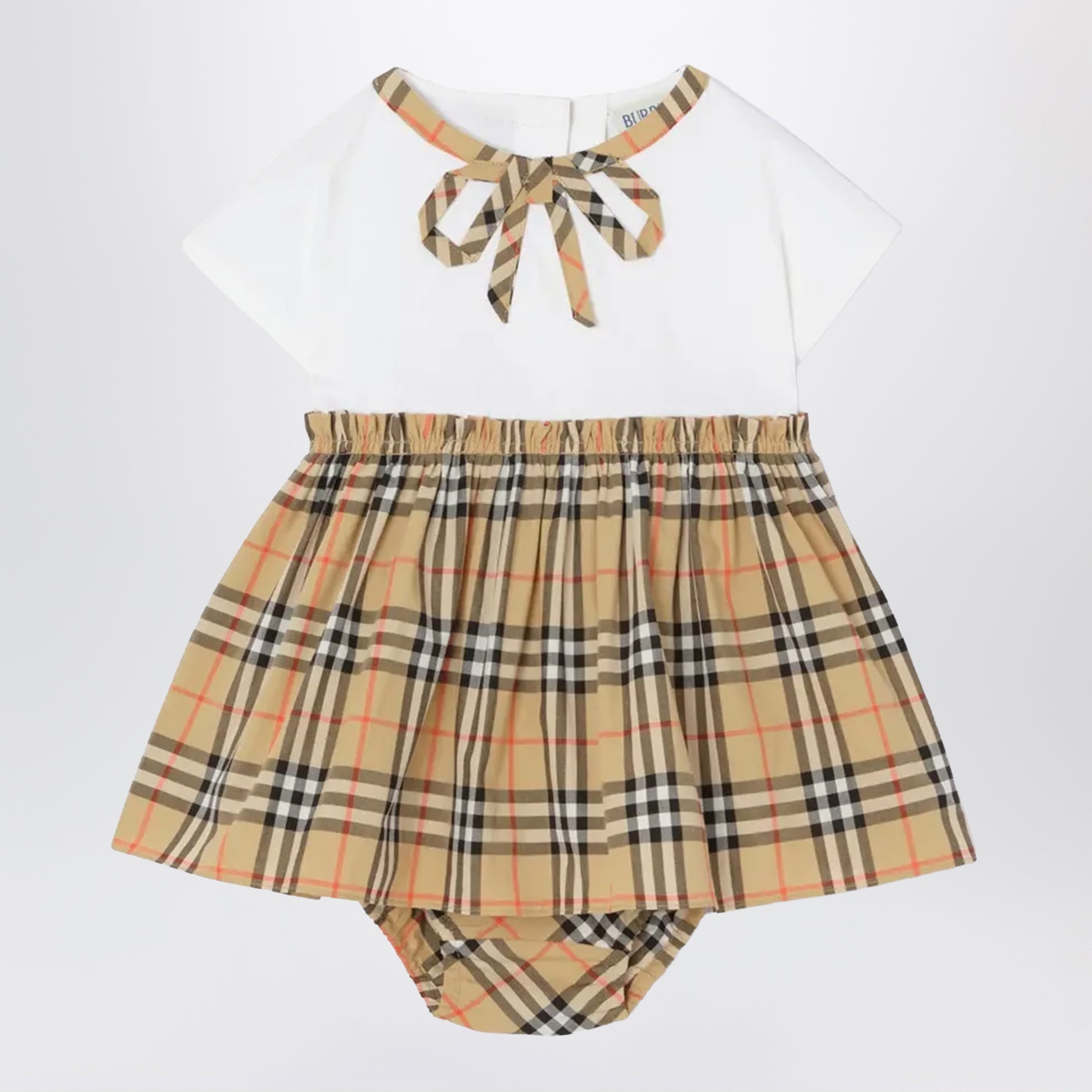Robe et bloomer en coton avec nœud Check