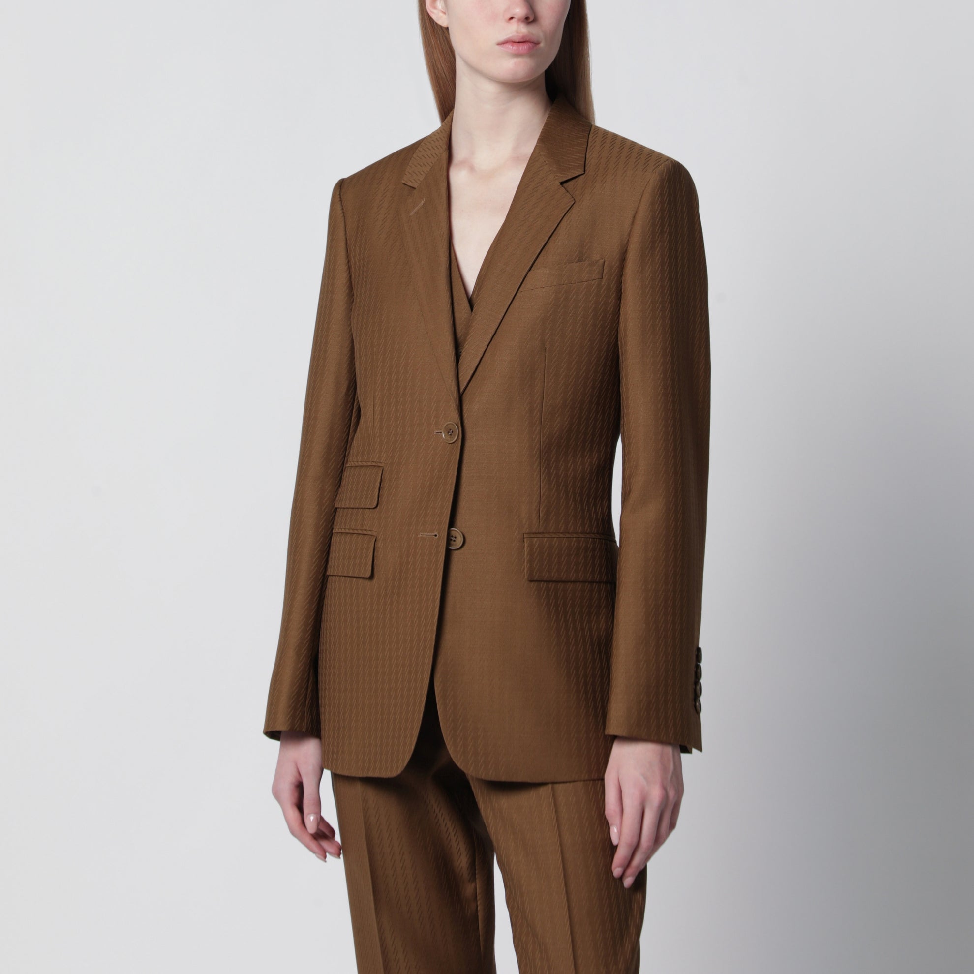 Slim Blazer aus Wolle und Mohair in Braun