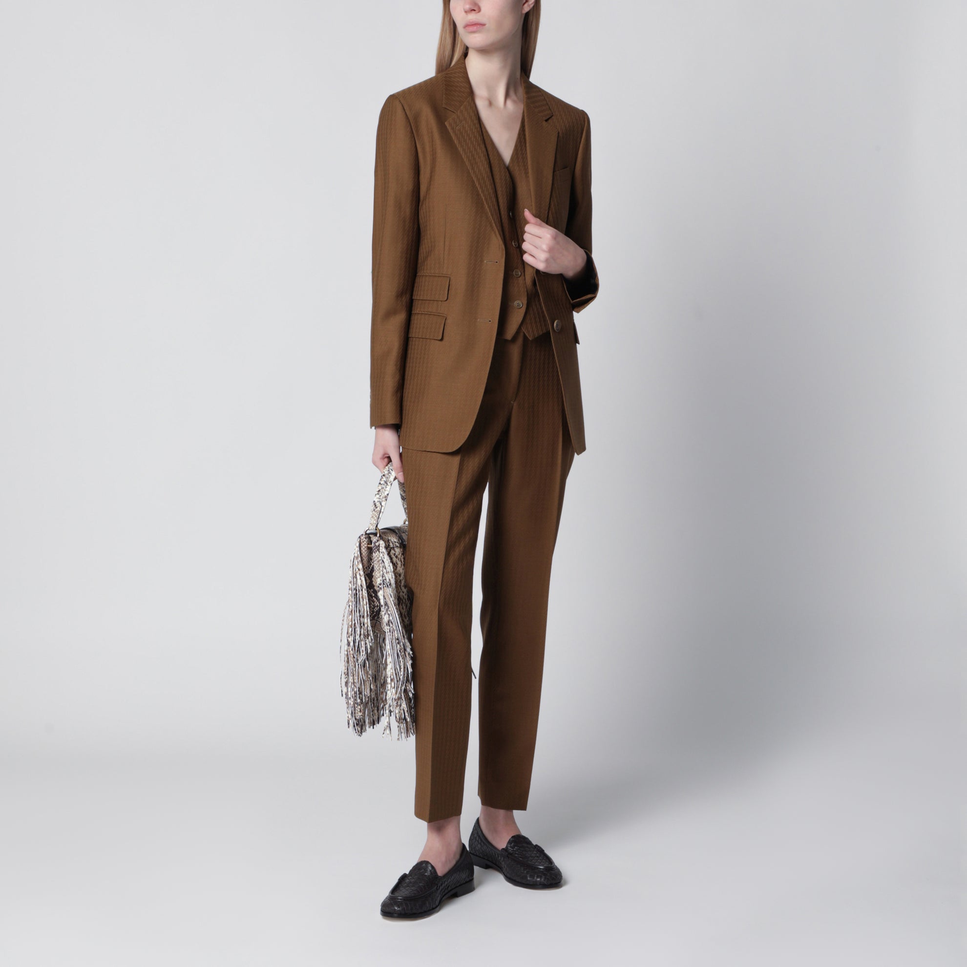 Slim Blazer aus Wolle und Mohair in Braun
