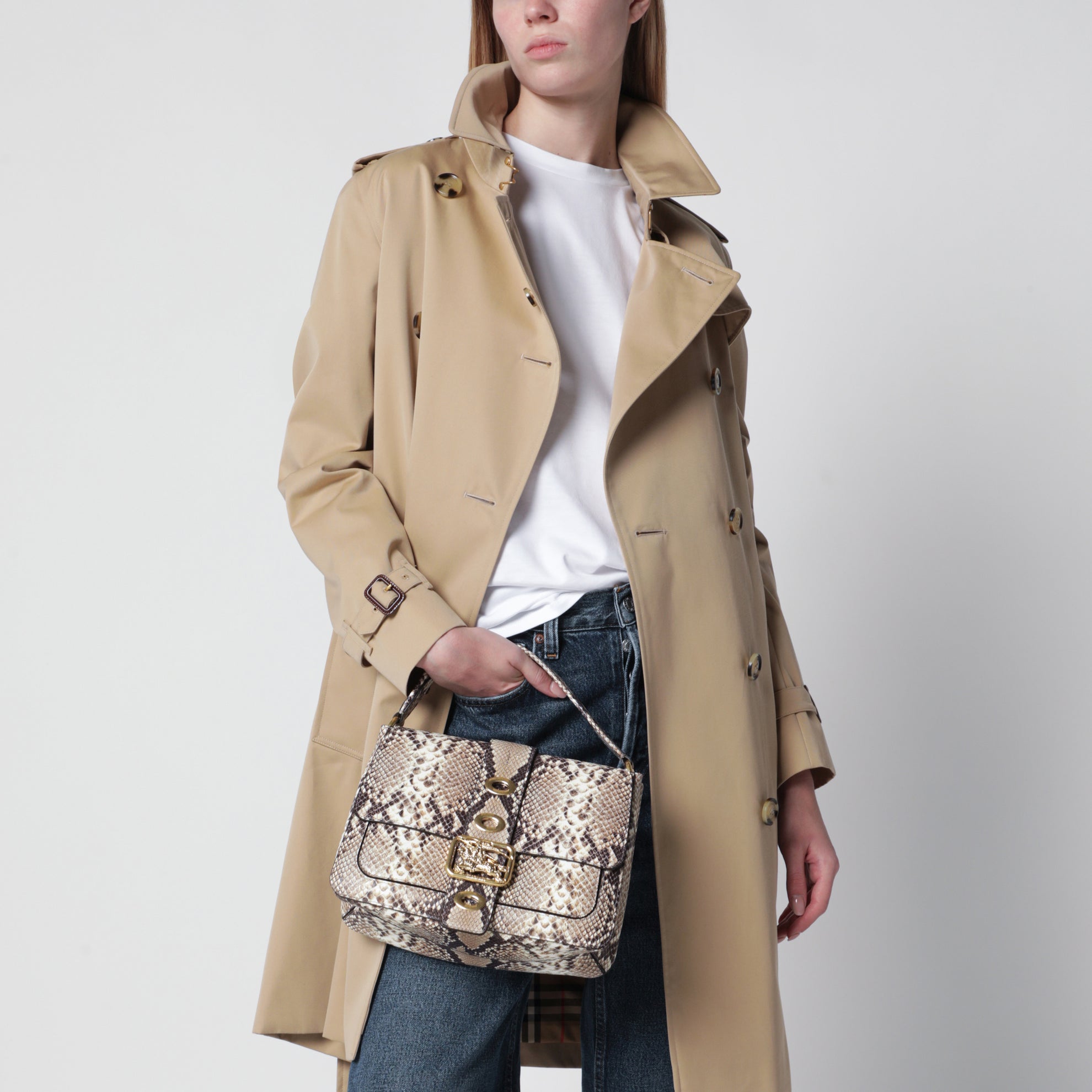 Borsa Rider piccola in pelle stampa pitone marrone