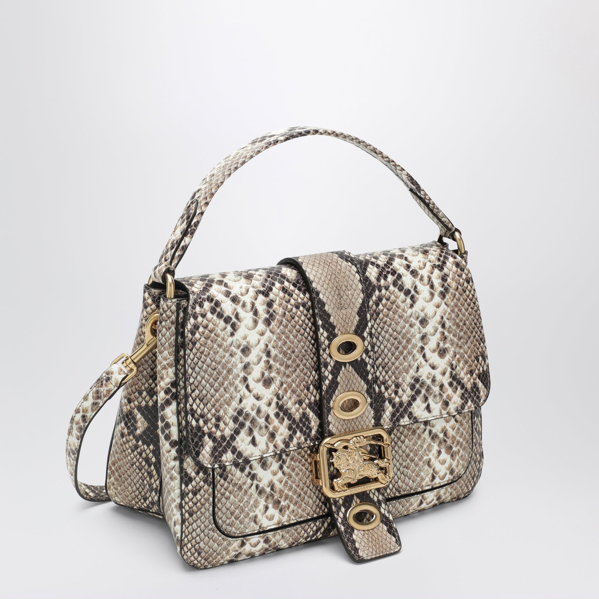 Borsa Rider piccola in pelle stampa pitone marrone