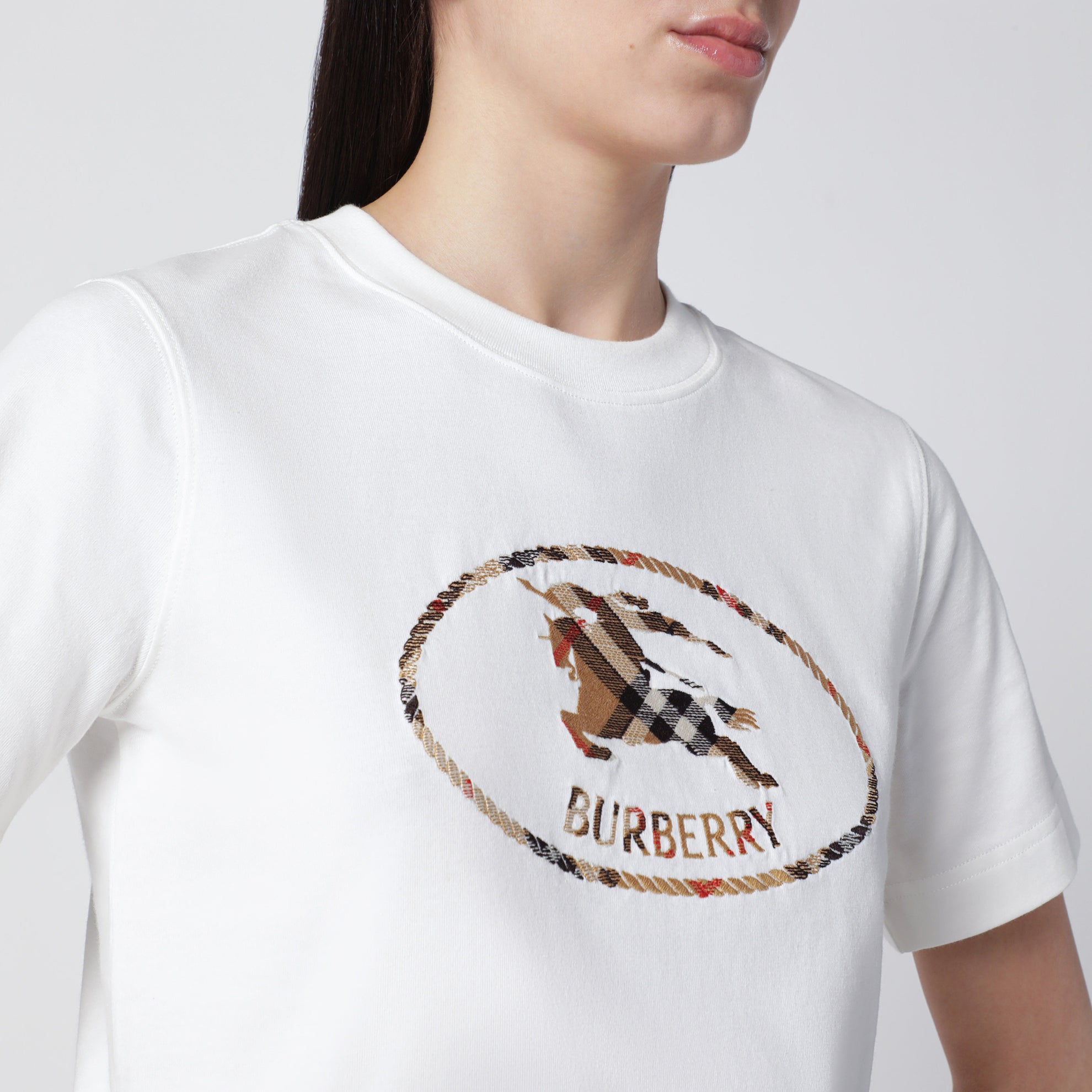 T-shirt in cotone Check con Knight Stamp bianca