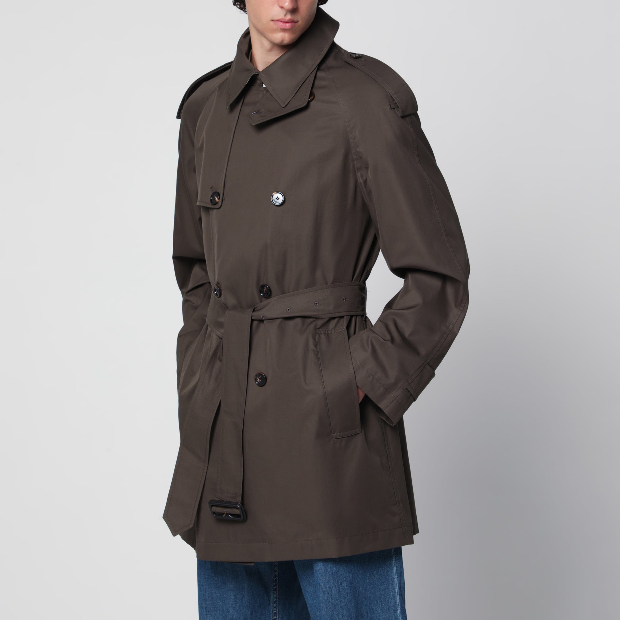 Trench Leadenham medio in gabardine marrone