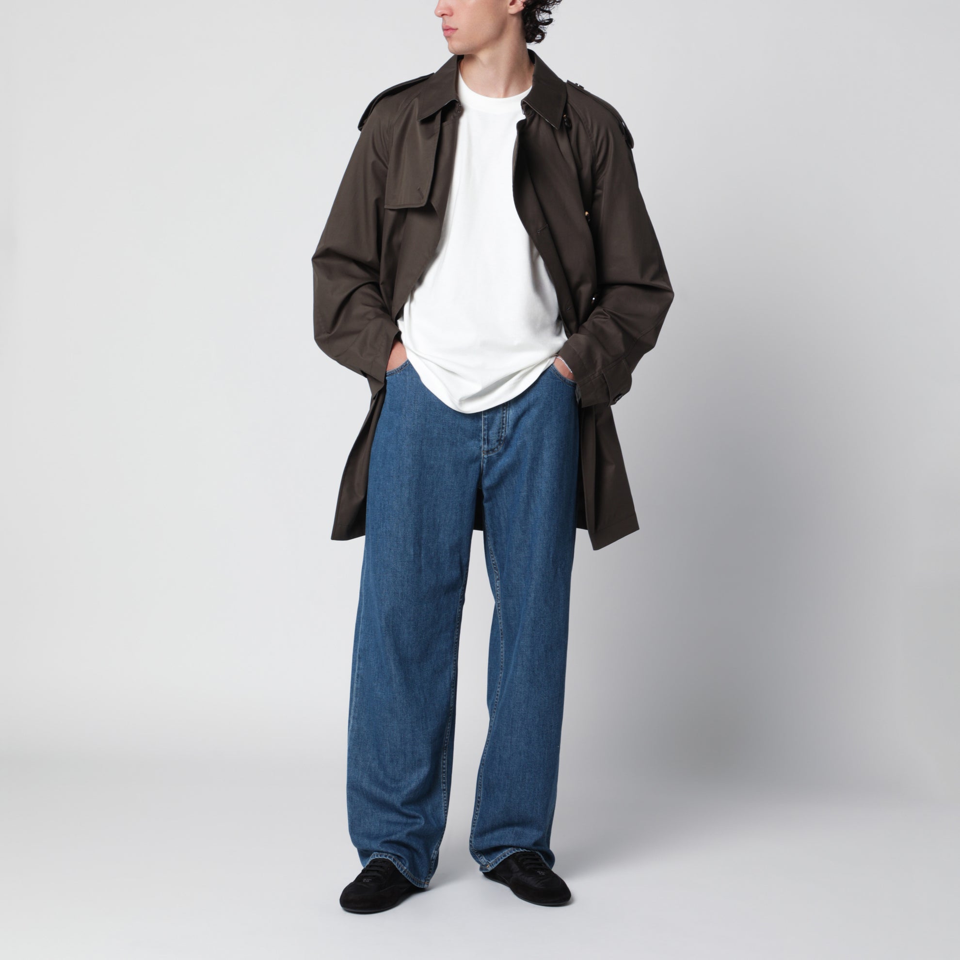 Trench Leadenham medio in gabardine marrone
