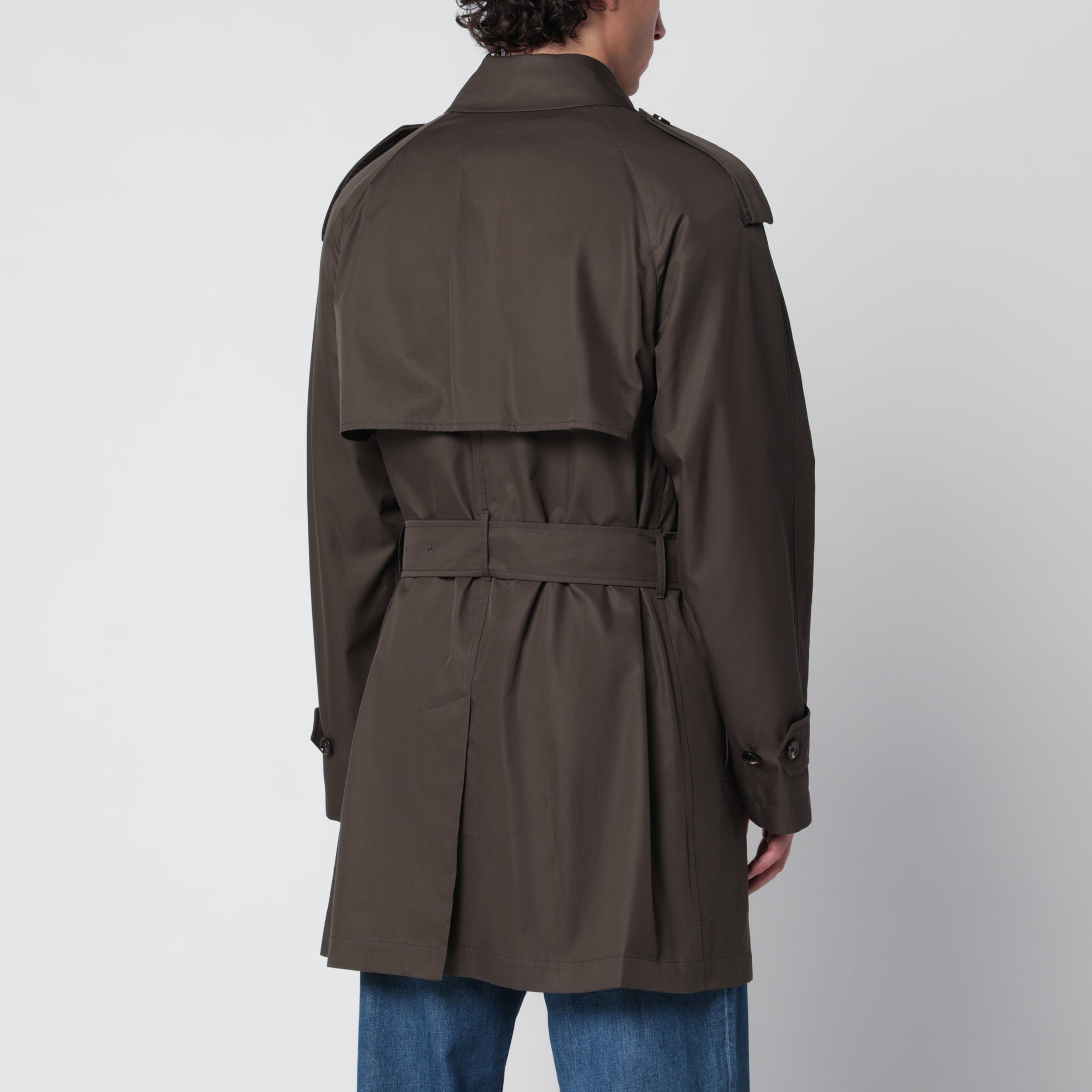 Trench Leadenham medio in gabardine marrone