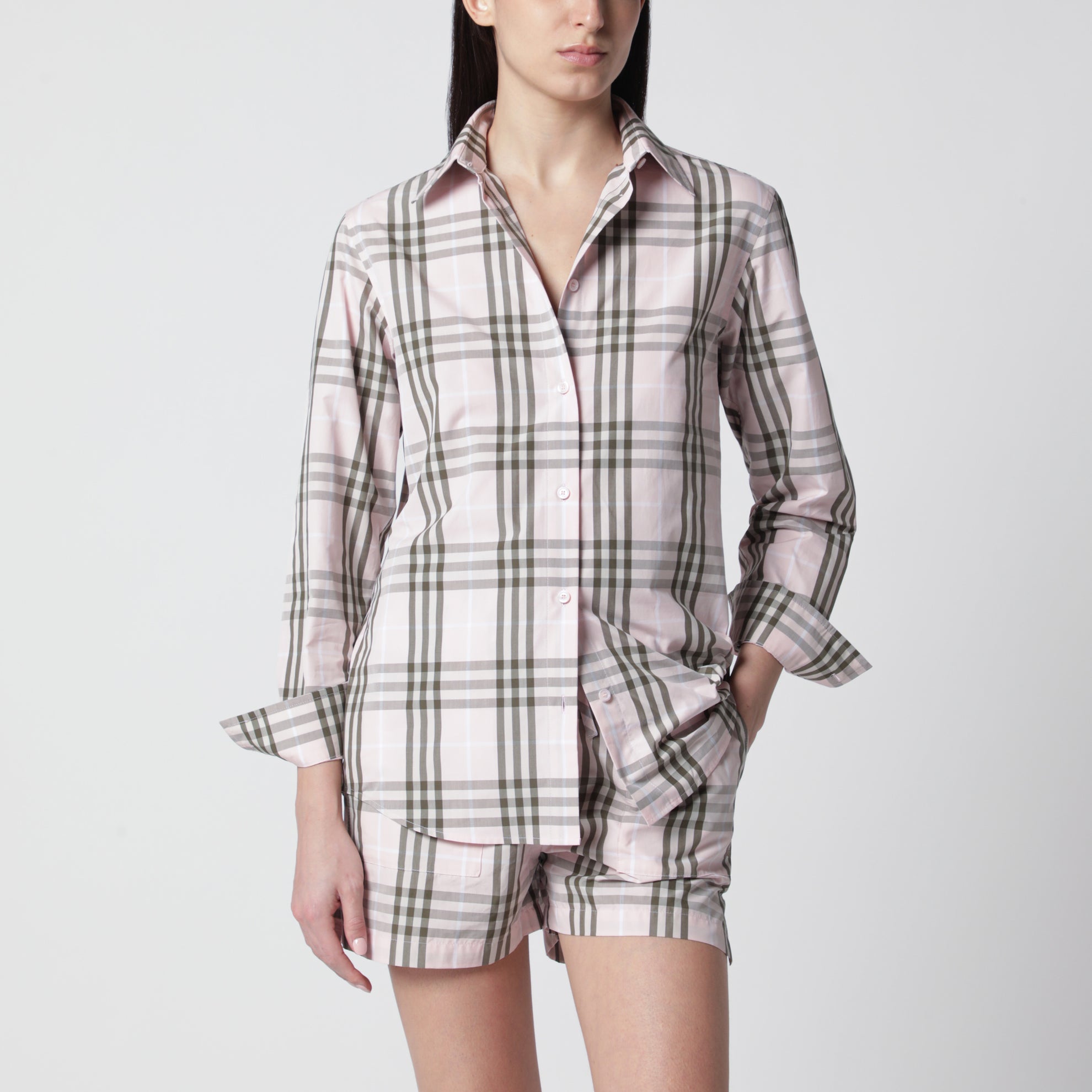 Rosa Hemd mit Check-Muster aus Baumwolle