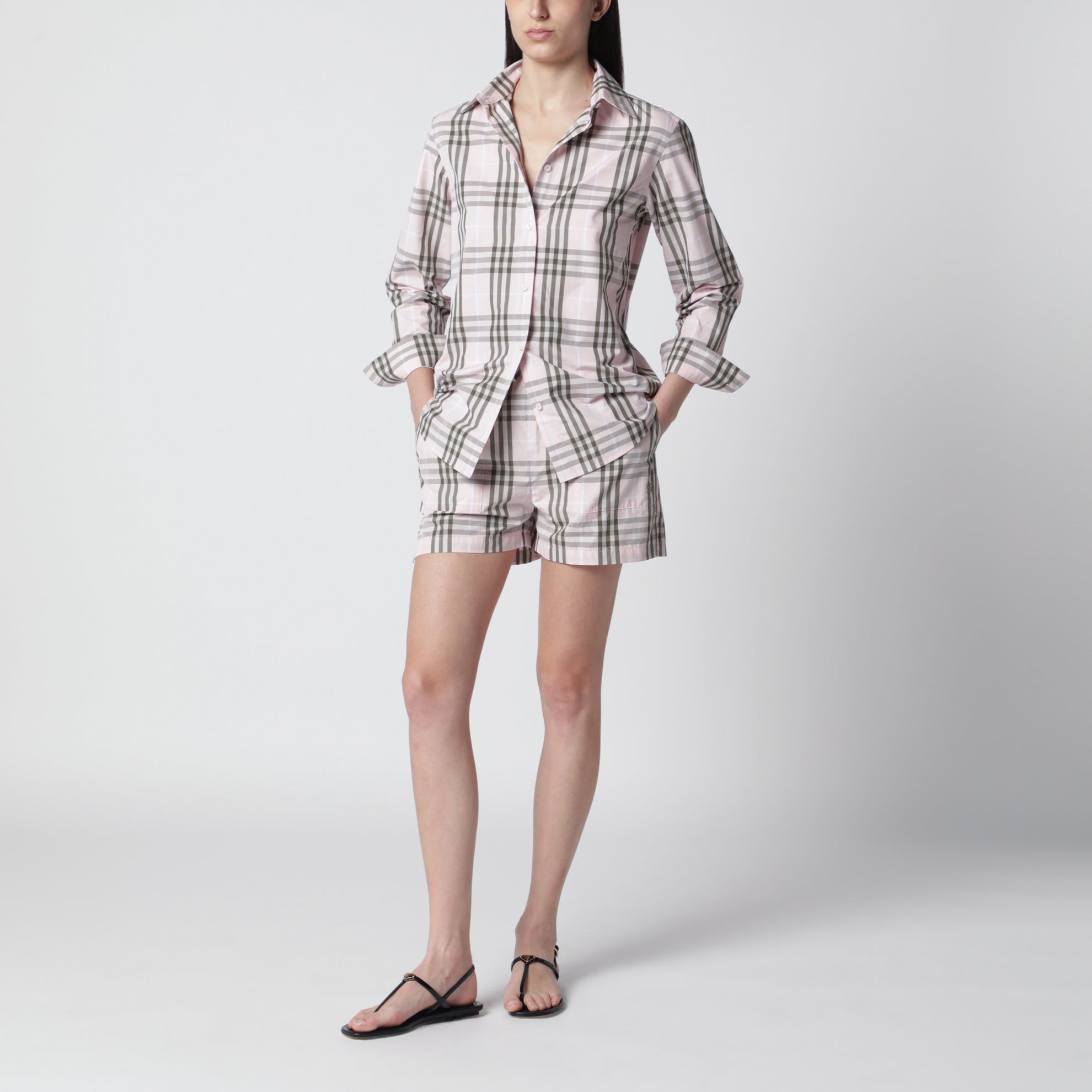 Rosa Hemd mit Check-Muster aus Baumwolle
