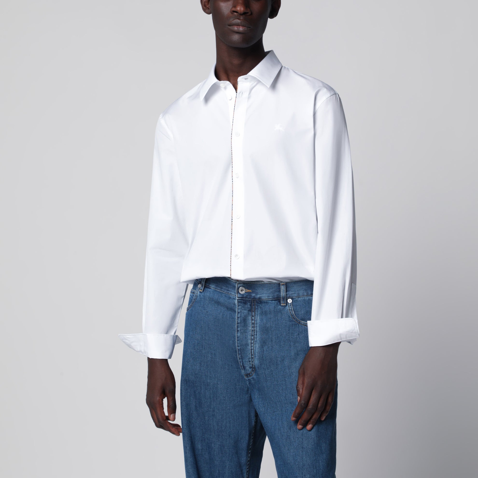 Camicia classica in popeline di cotone bianco ottico