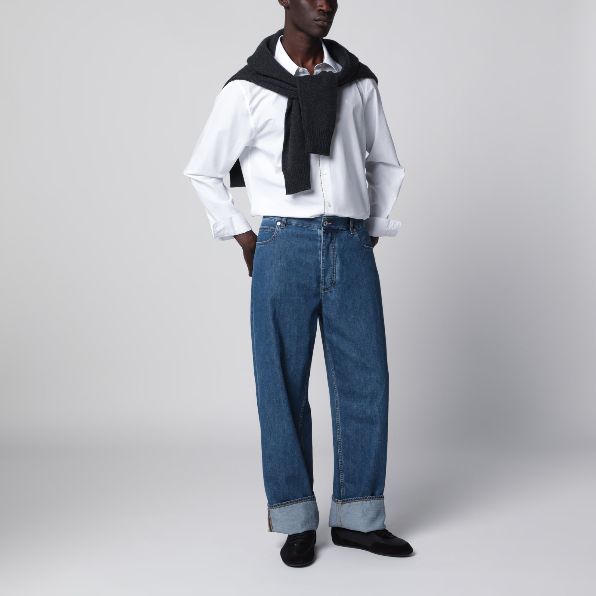 Camicia classica in popeline di cotone bianco ottico