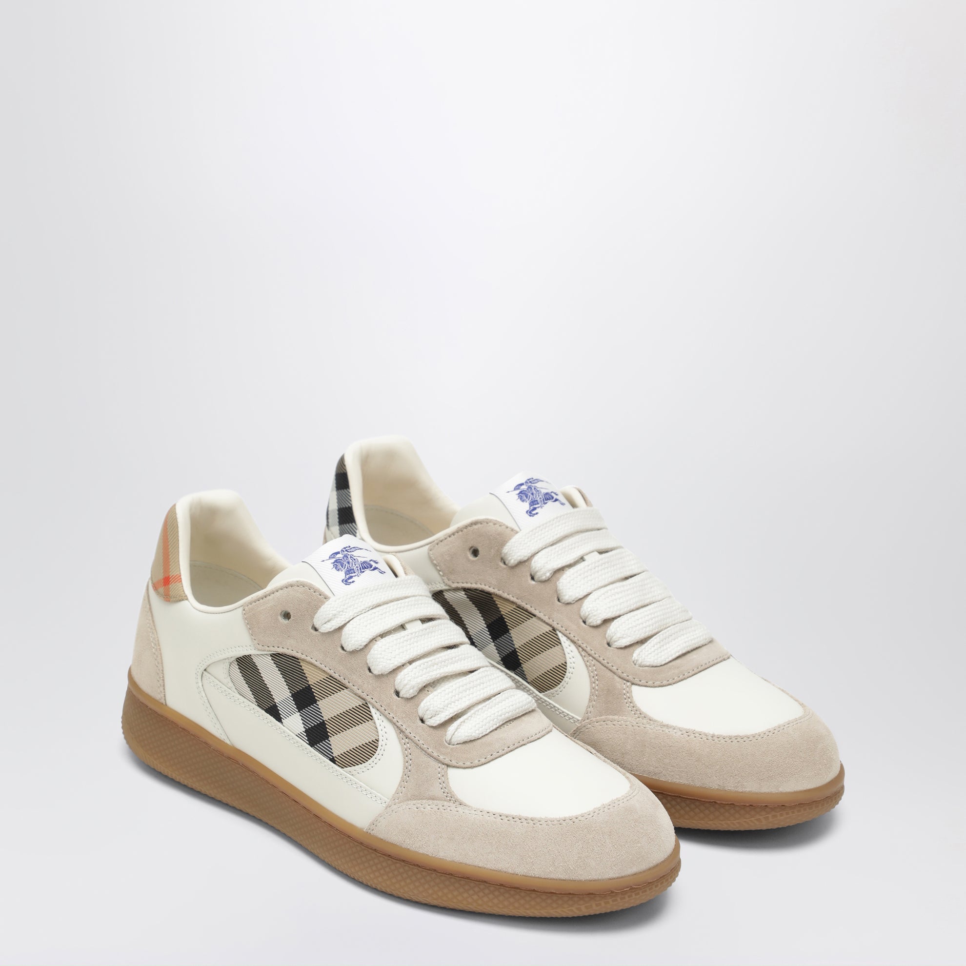 Terrace leather and suede sneakers with beige check
