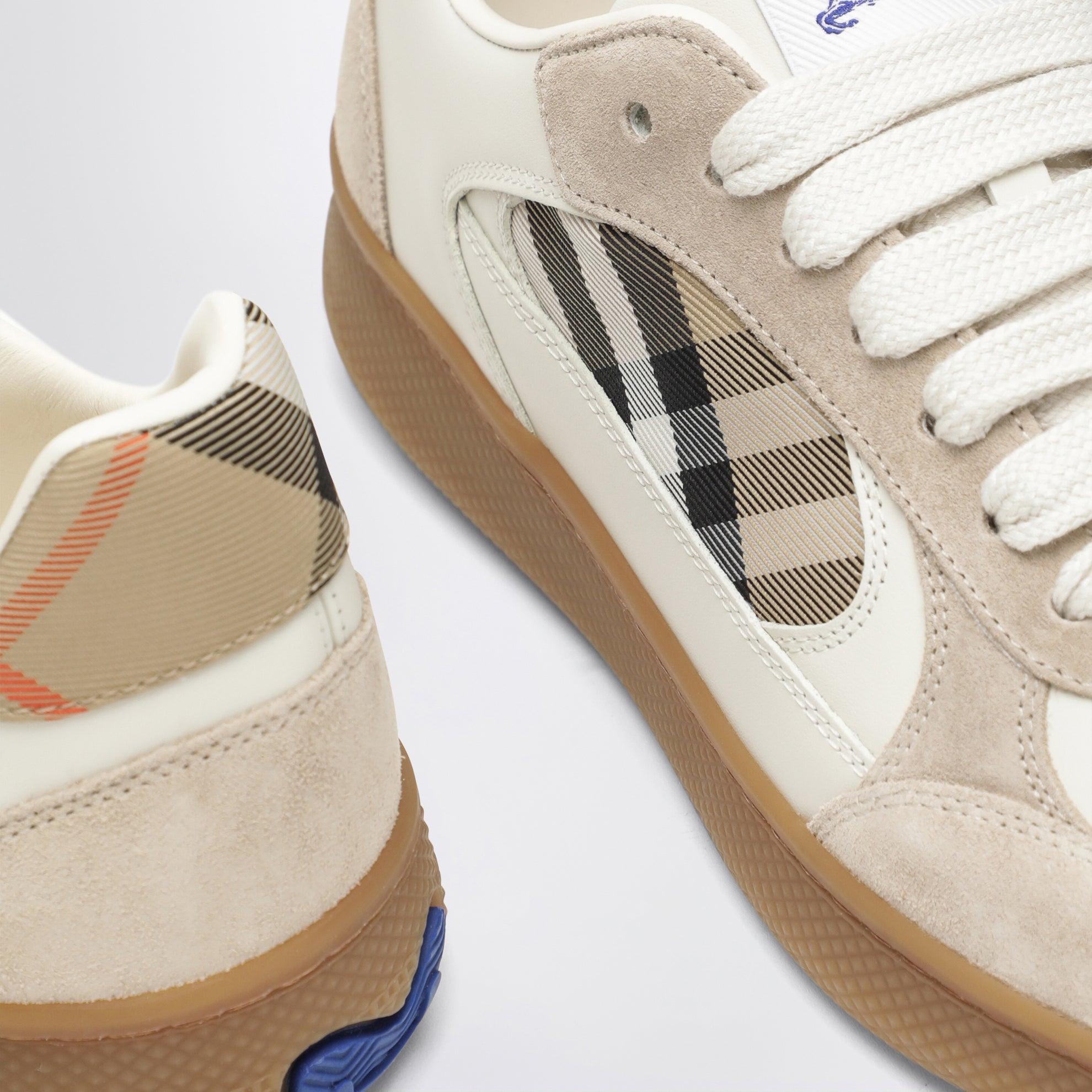 Terrace leather and suede sneakers with beige check