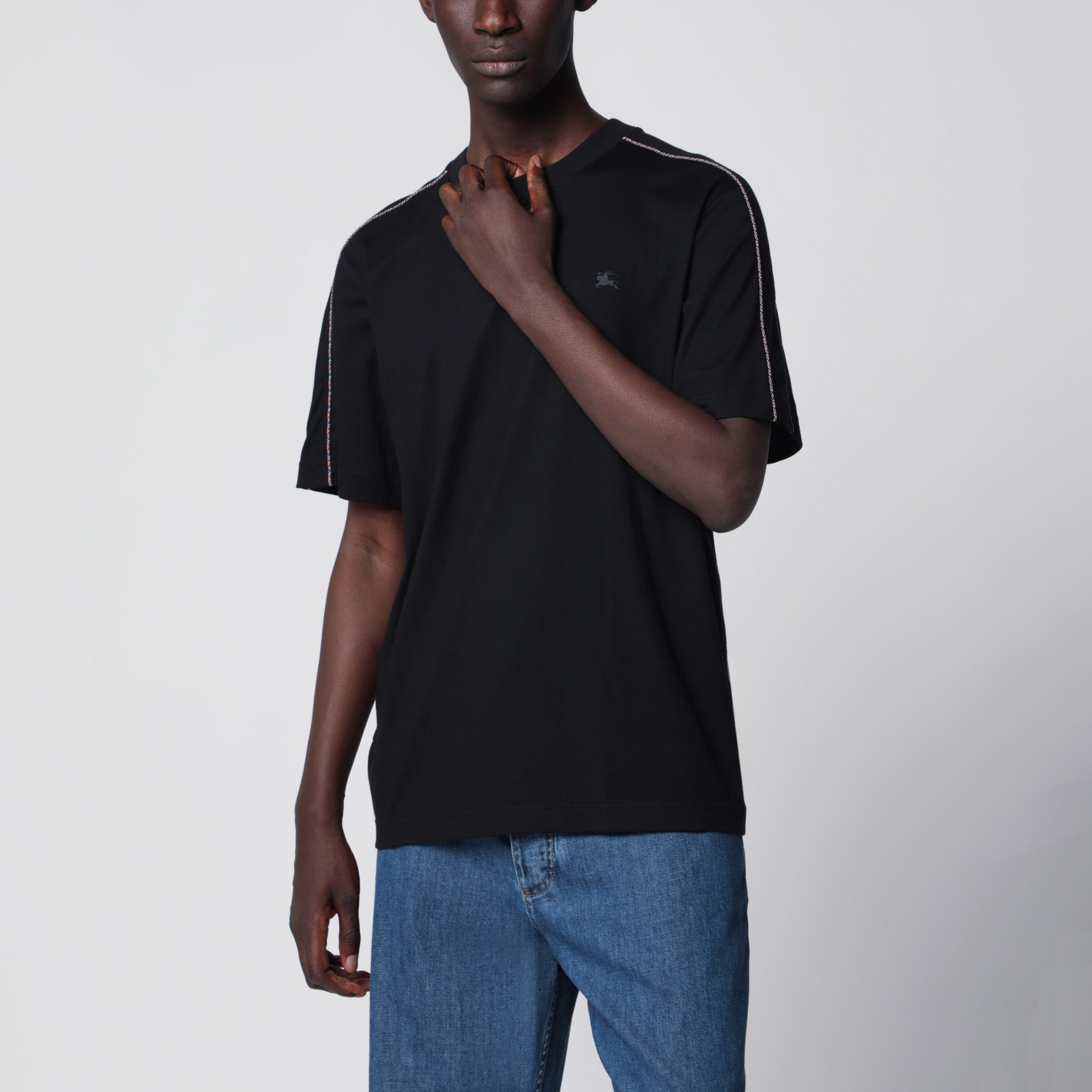 T-shirt in cotone con profili Check nera