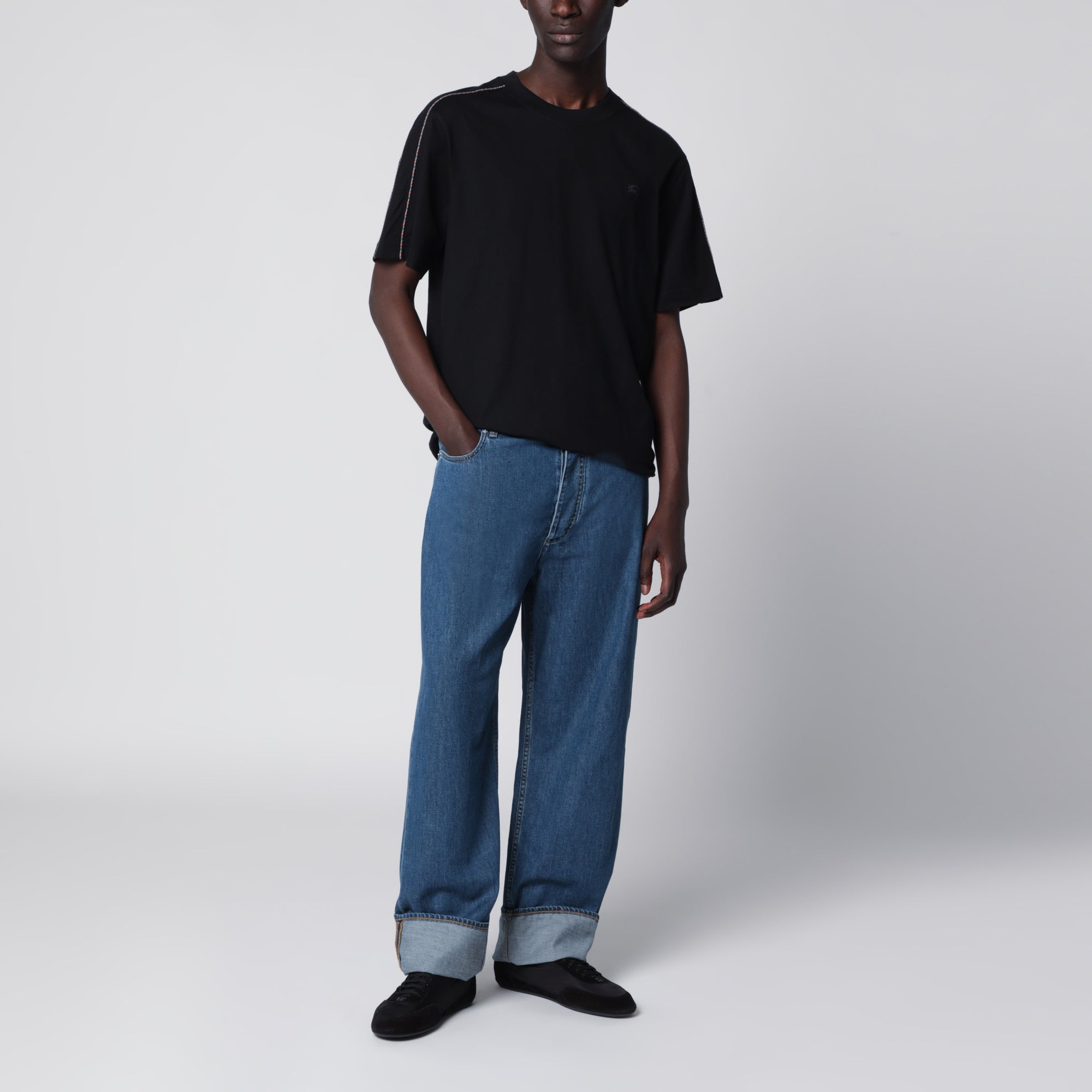 T-shirt in cotone con profili Check nera