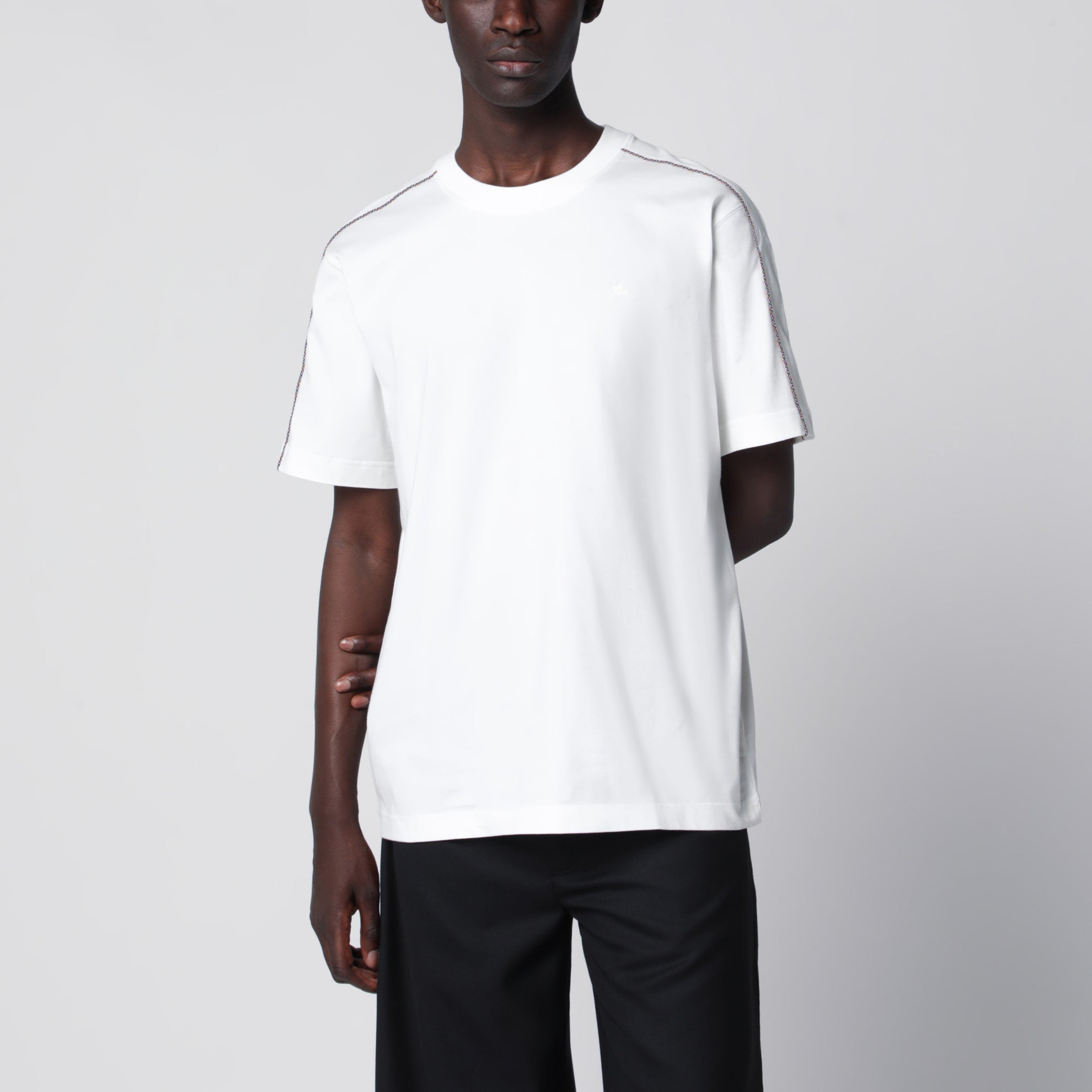Cotton T-shirt with Check trim in Chalk