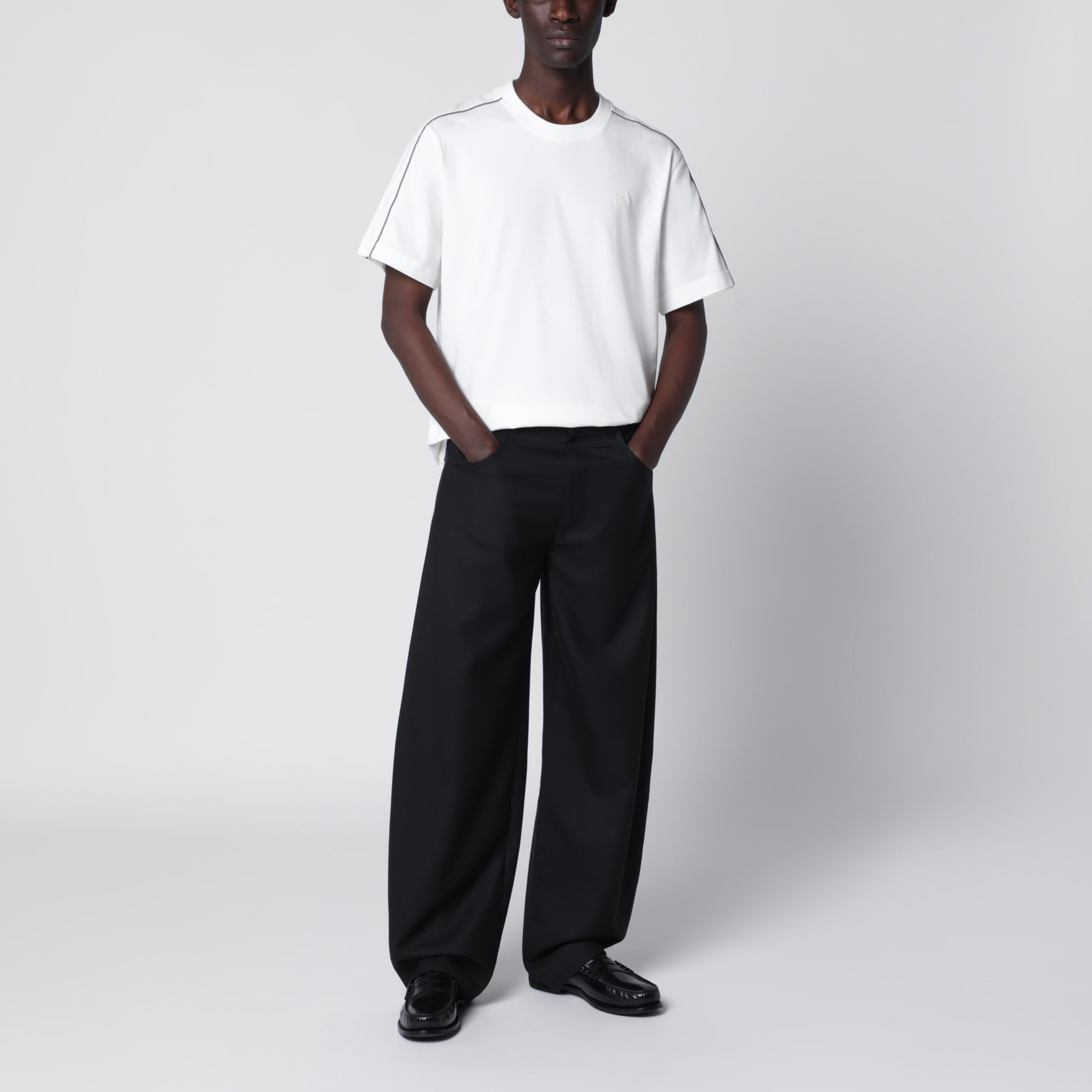 Cotton T-shirt with Check trim in Chalk