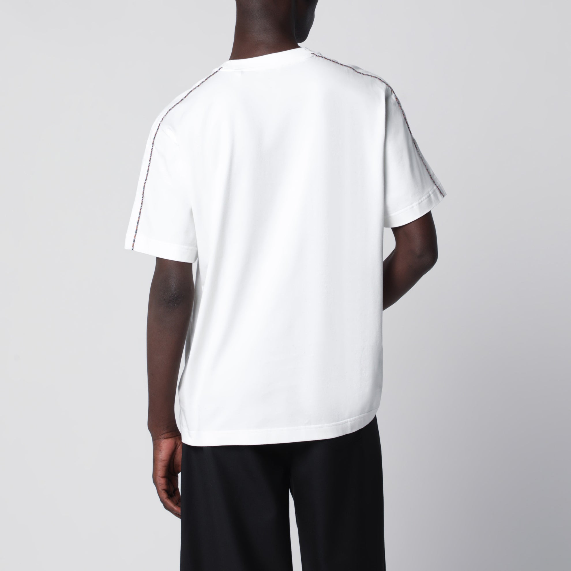 Cotton T-shirt with Check trim in Chalk