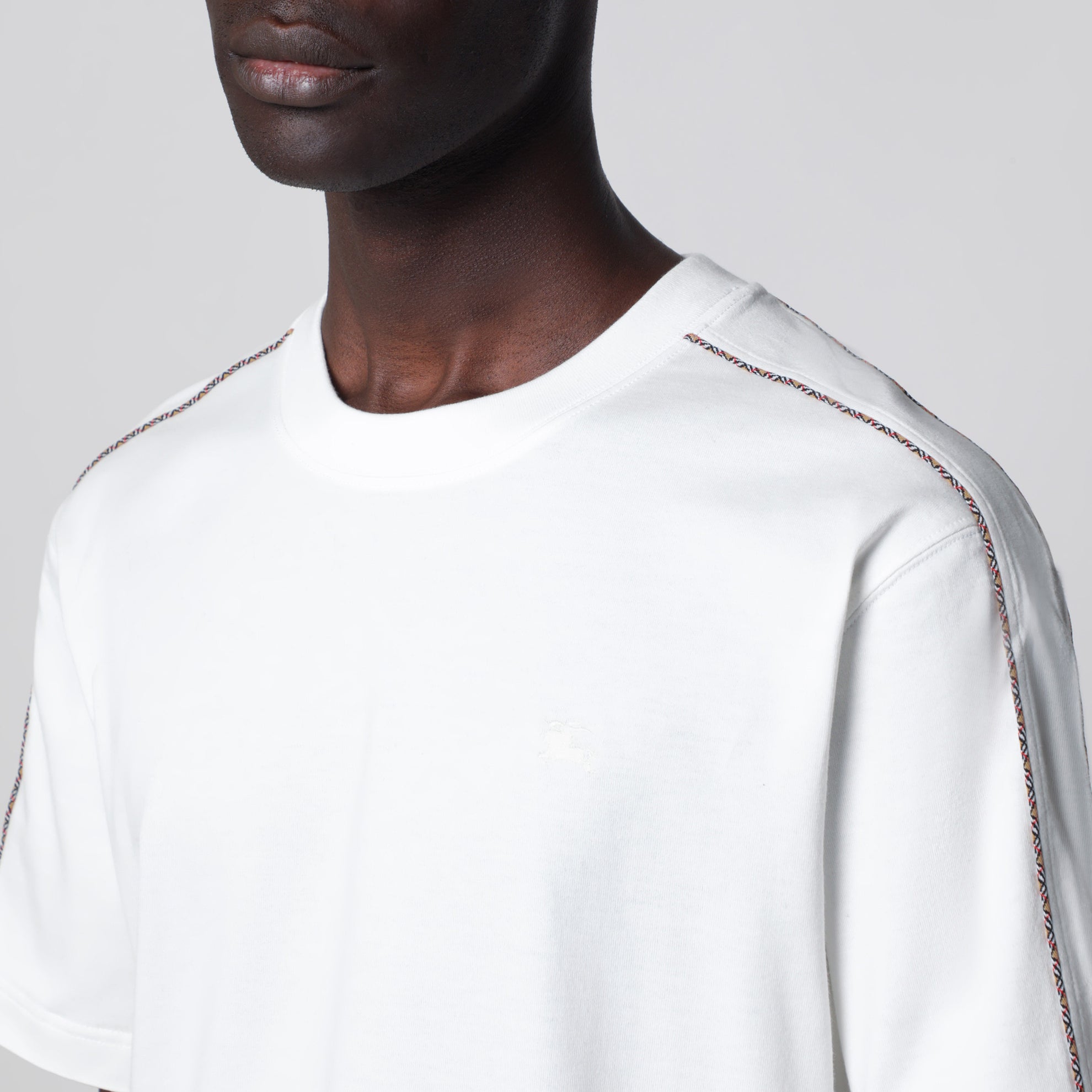 Cotton T-shirt with Check trim in Chalk