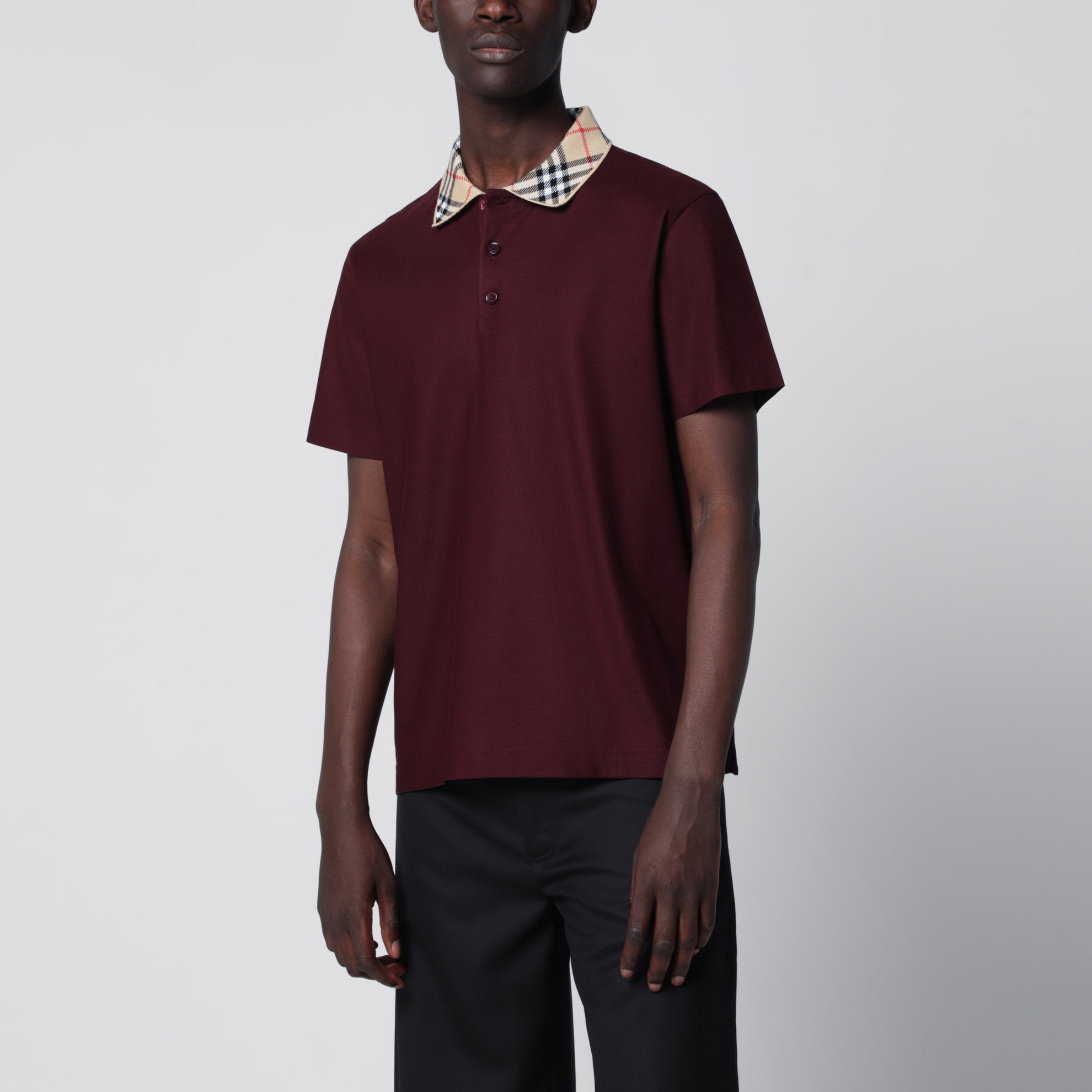 Polo en piqué de coton avec col Check rouge