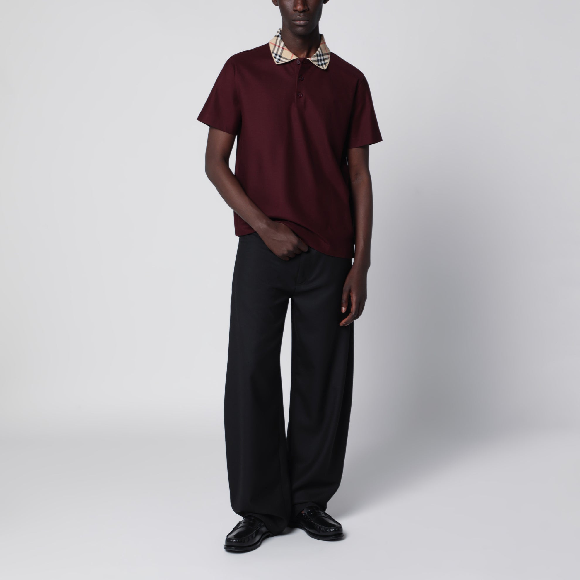 Polo en piqué de coton avec col Check rouge