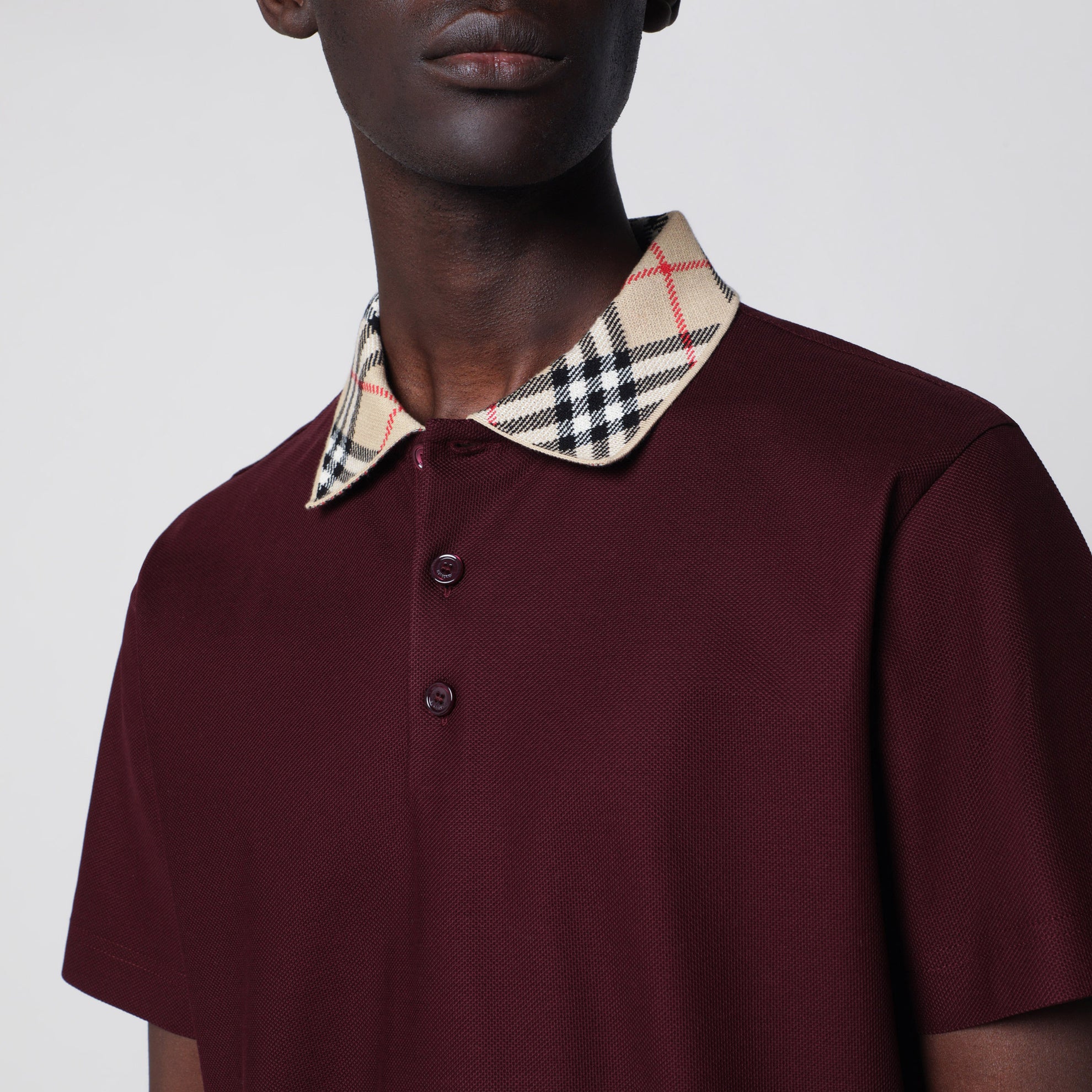 Polo en piqué de coton avec col Check rouge