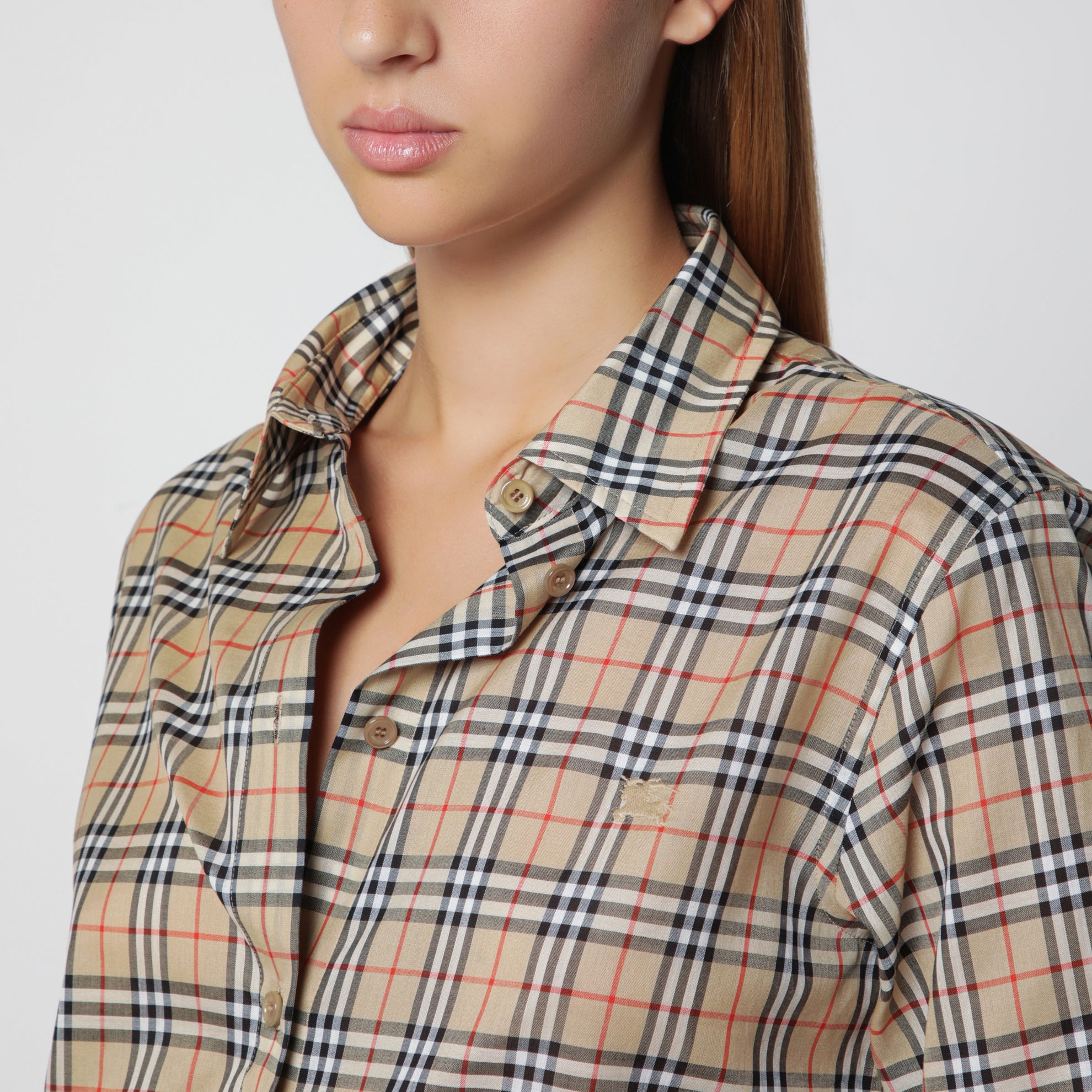 Camicia in cotone beige motivo Check