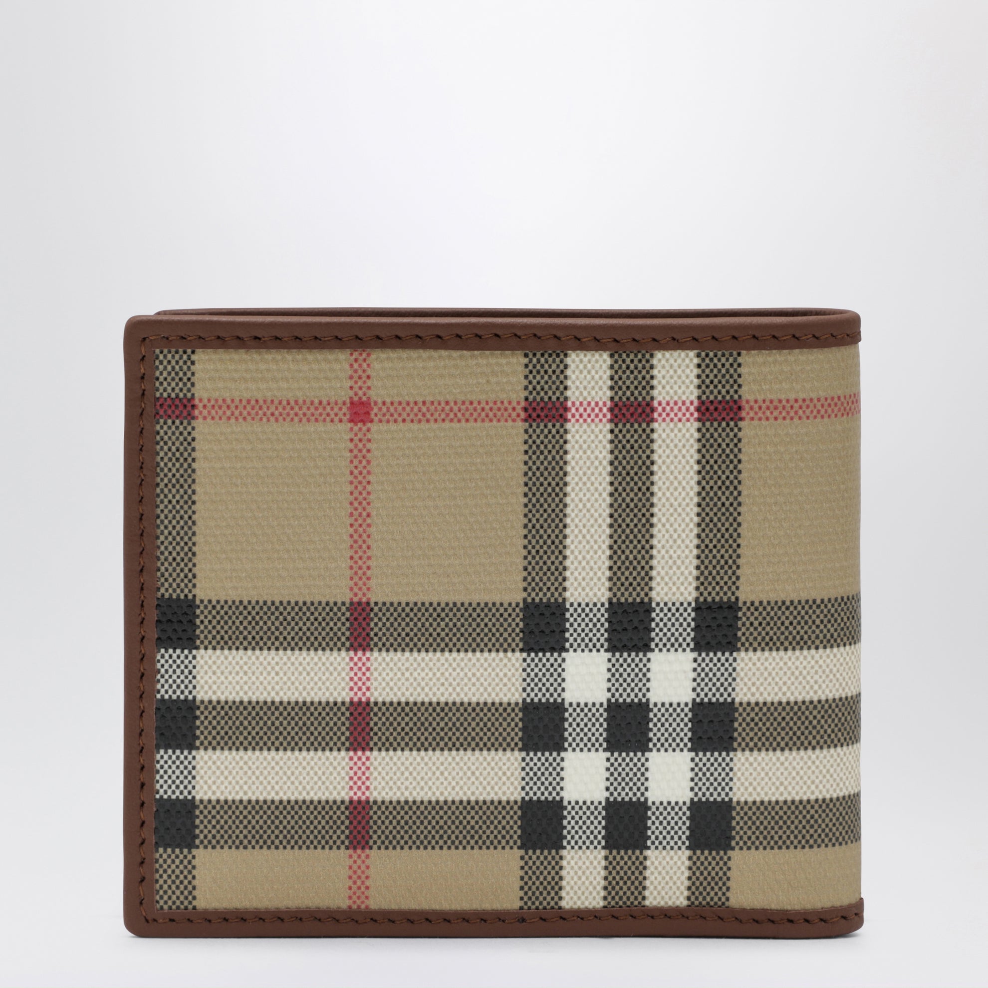 Portefeuille à deux volets beige à motif Check