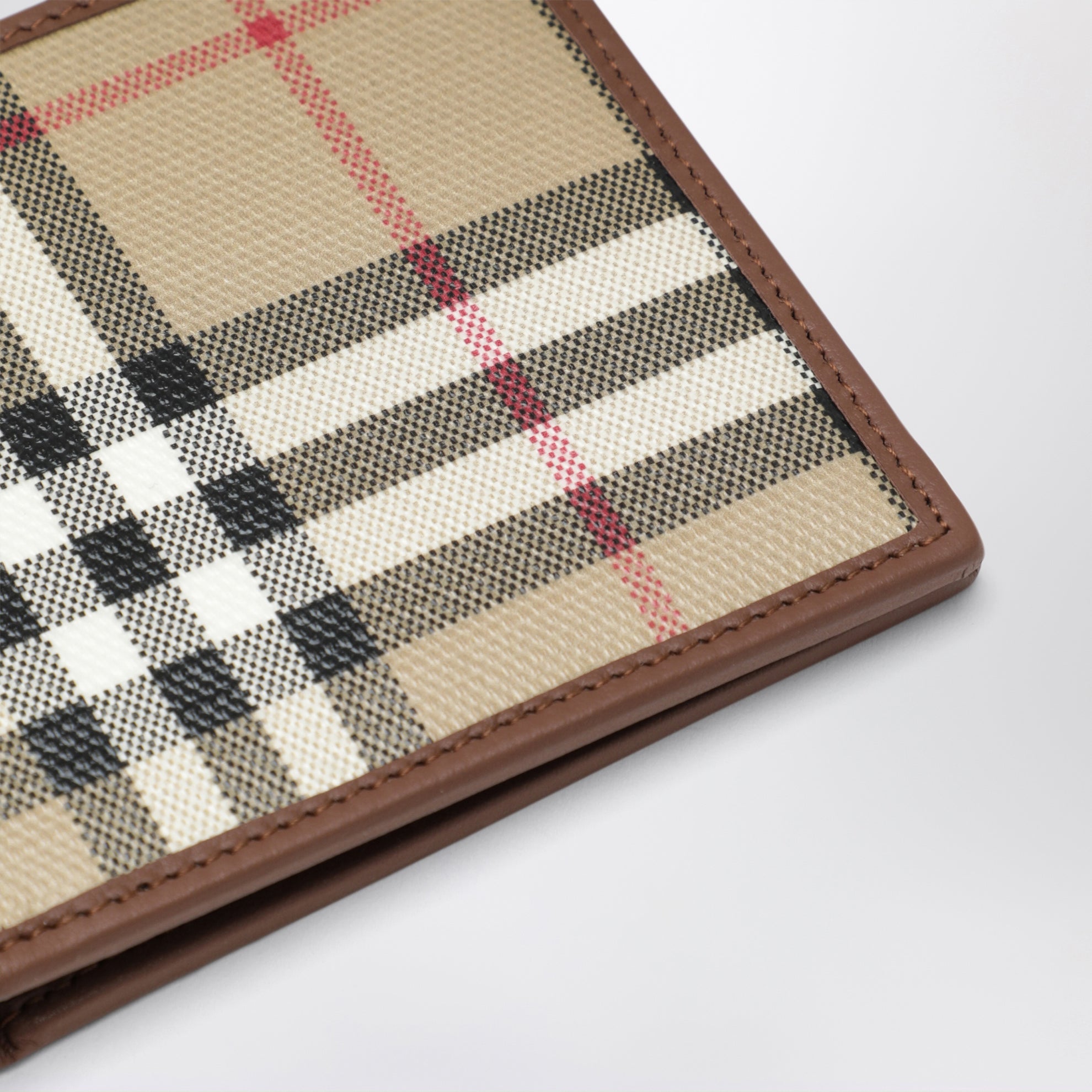 Portefeuille à deux volets beige à motif Check