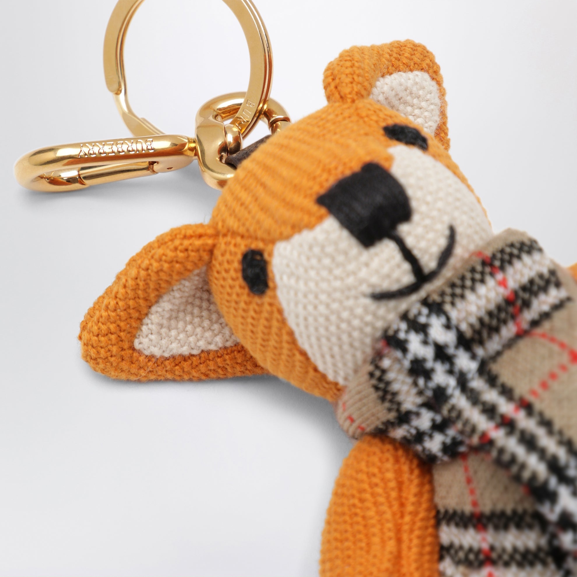 Orange fox charm in knitted cotton