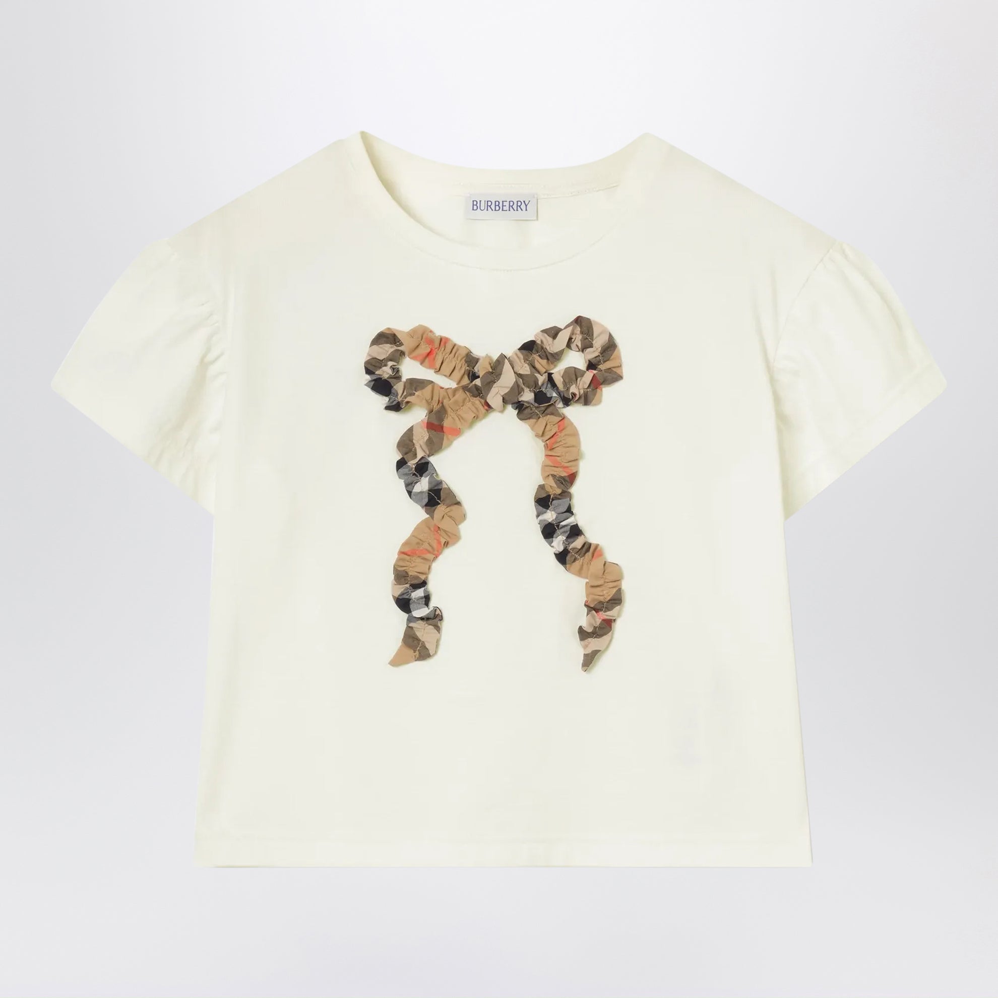 T-shirt ivoire avec nœud et motif à carreaux