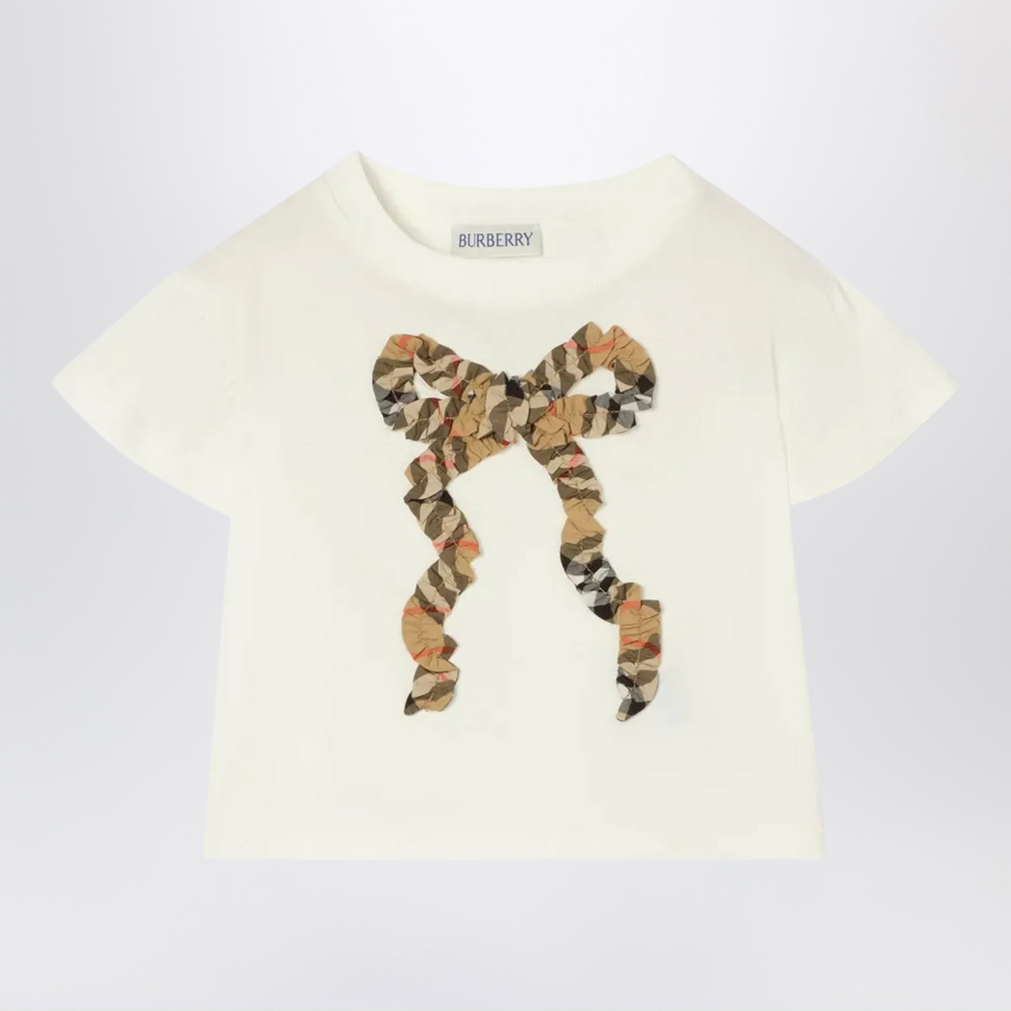 T-shirt ivoire avec nœud et motif à carreaux
