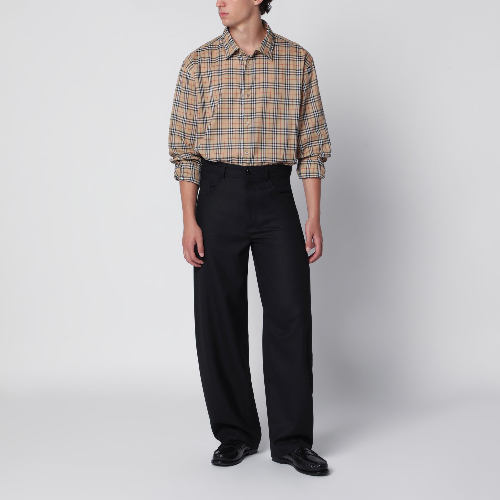 Camicia in cotone beige motivo Check