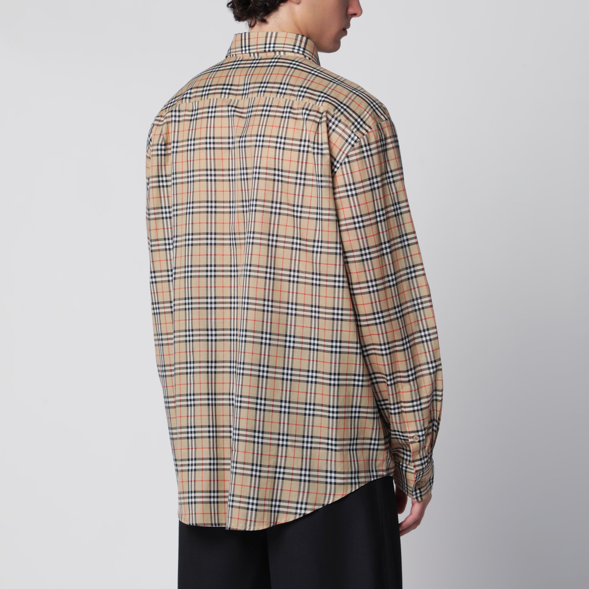 Camicia in cotone beige motivo Check